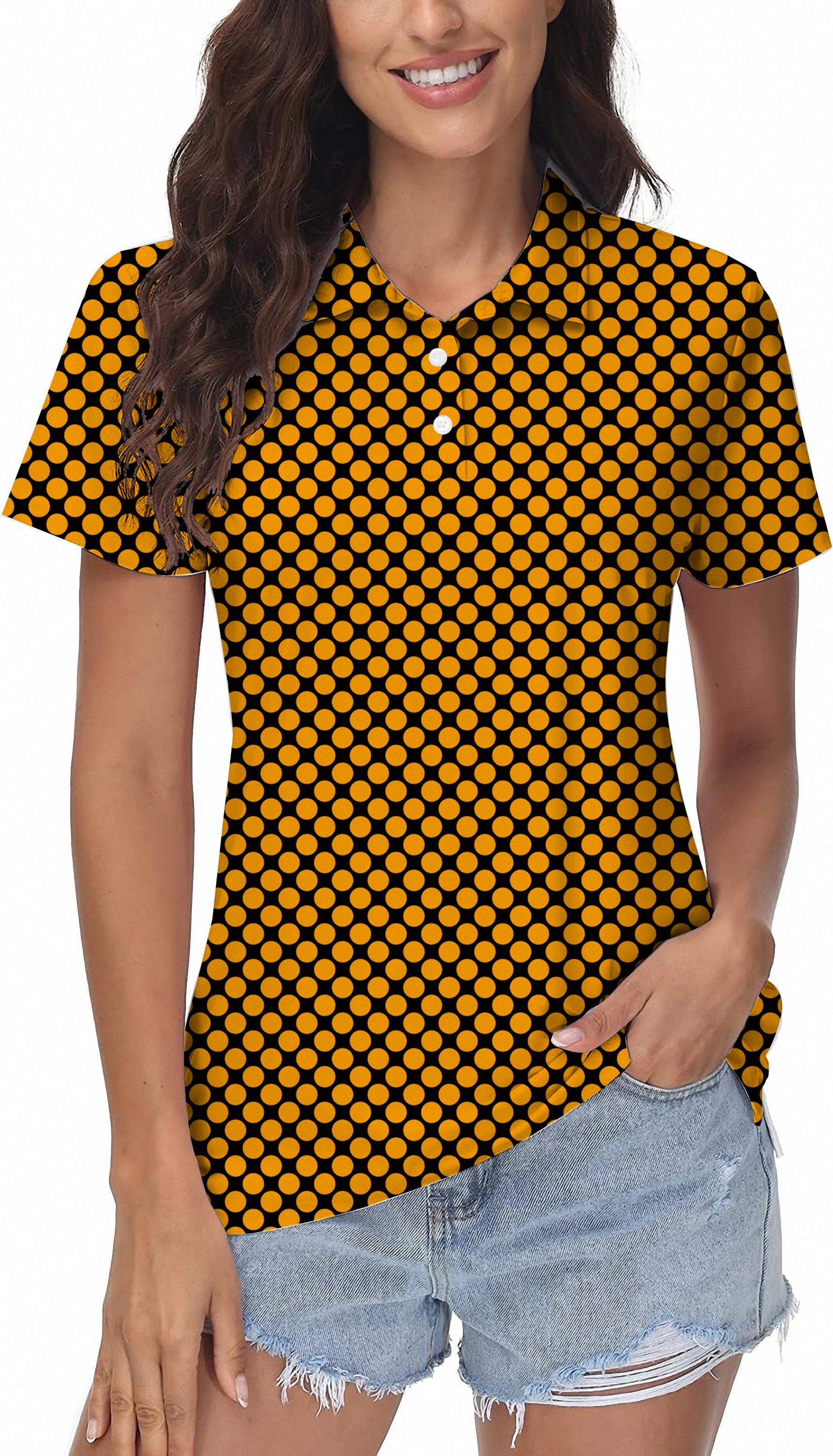 Halloween black and yellow polka dots Women's Golf Polo