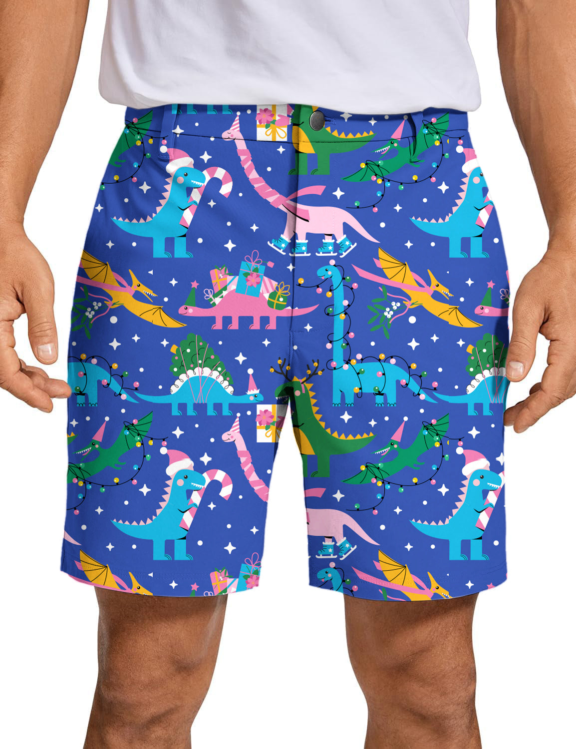 Men's Christmas Dinosaur Golf Shorts
