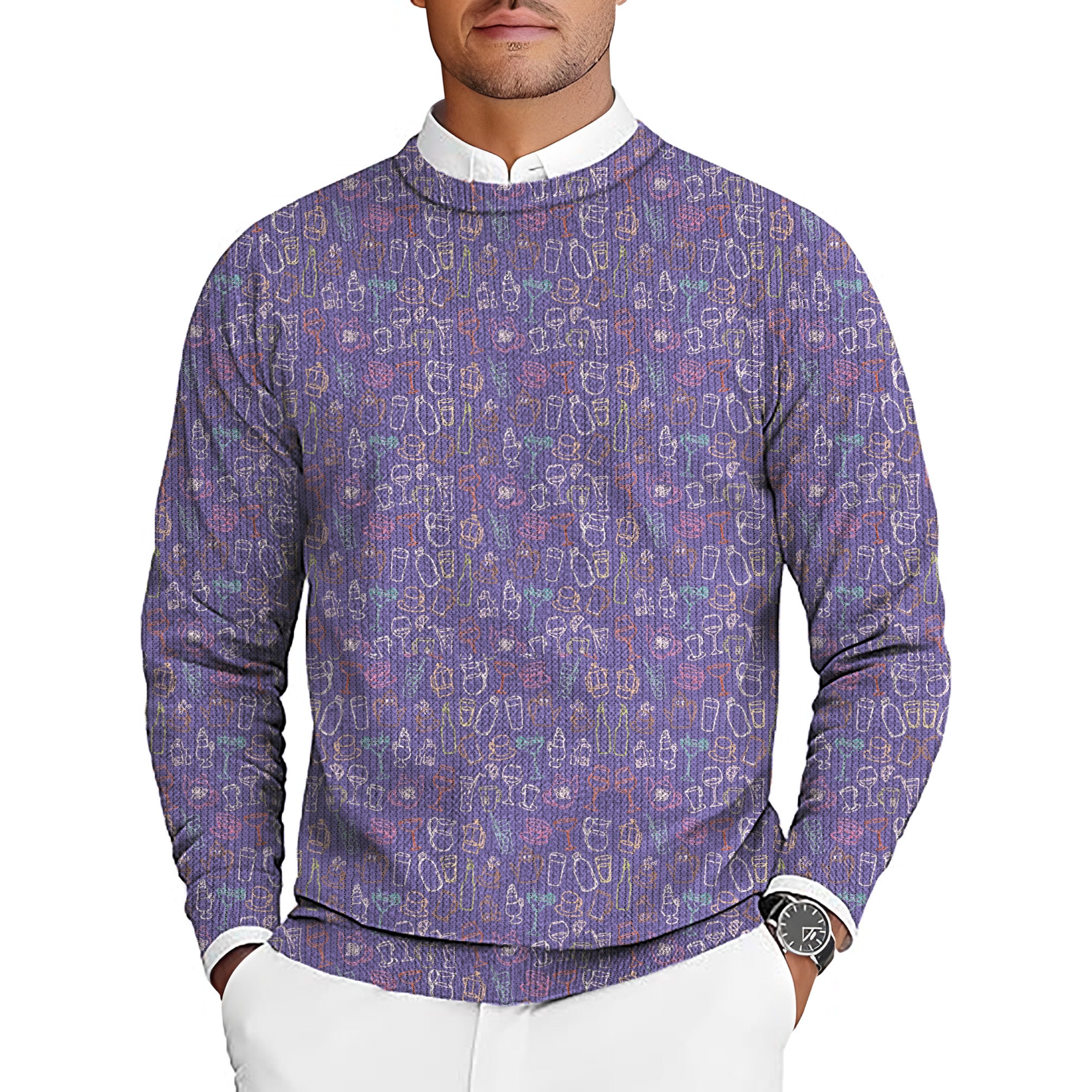 Here for the Drinks Men's Golf Crewneck Pullover Sweaters Ugly Sweater