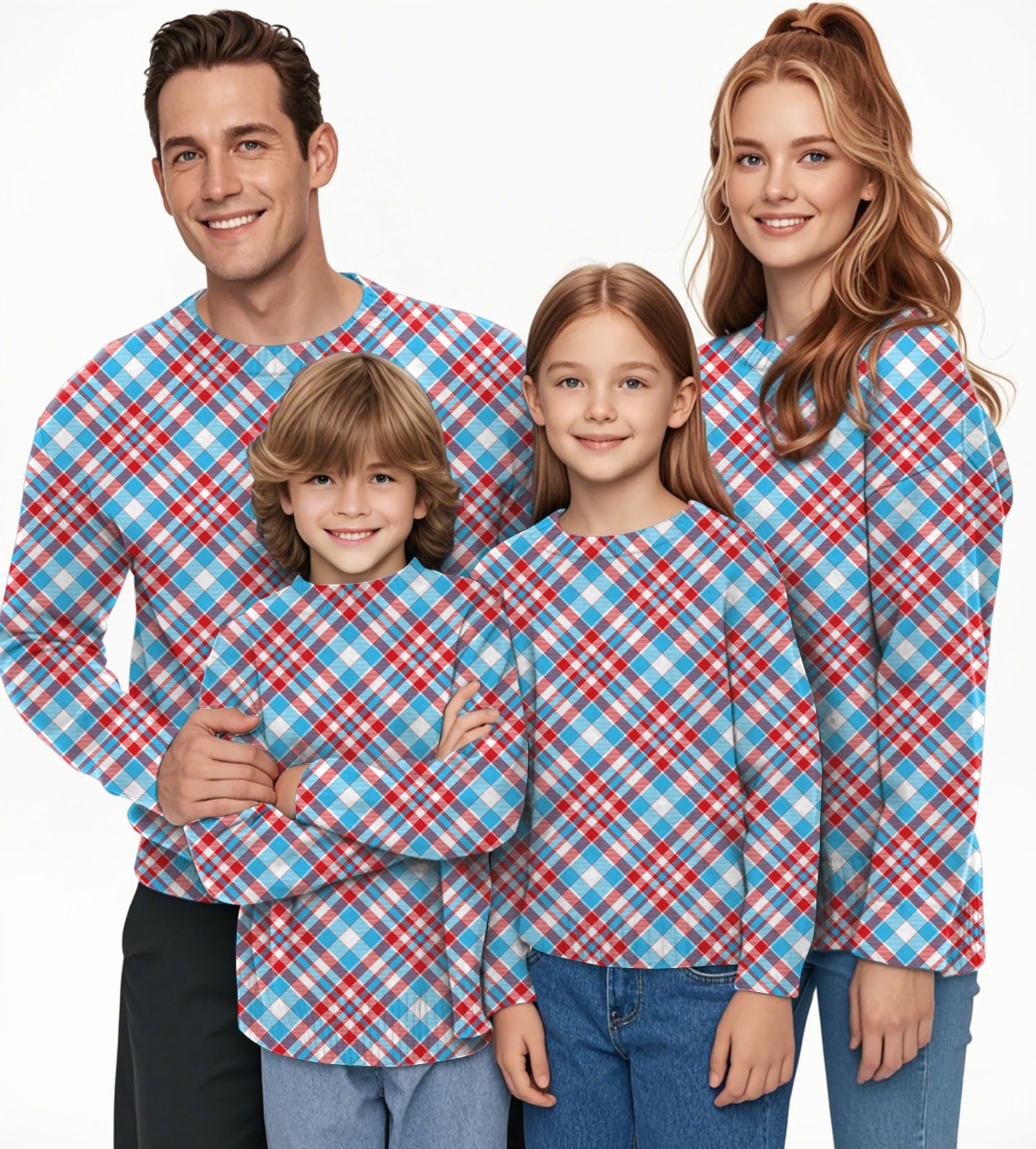 Argyle red blue Crewneck Pullover Ugly Sweater Men Women boy girl family