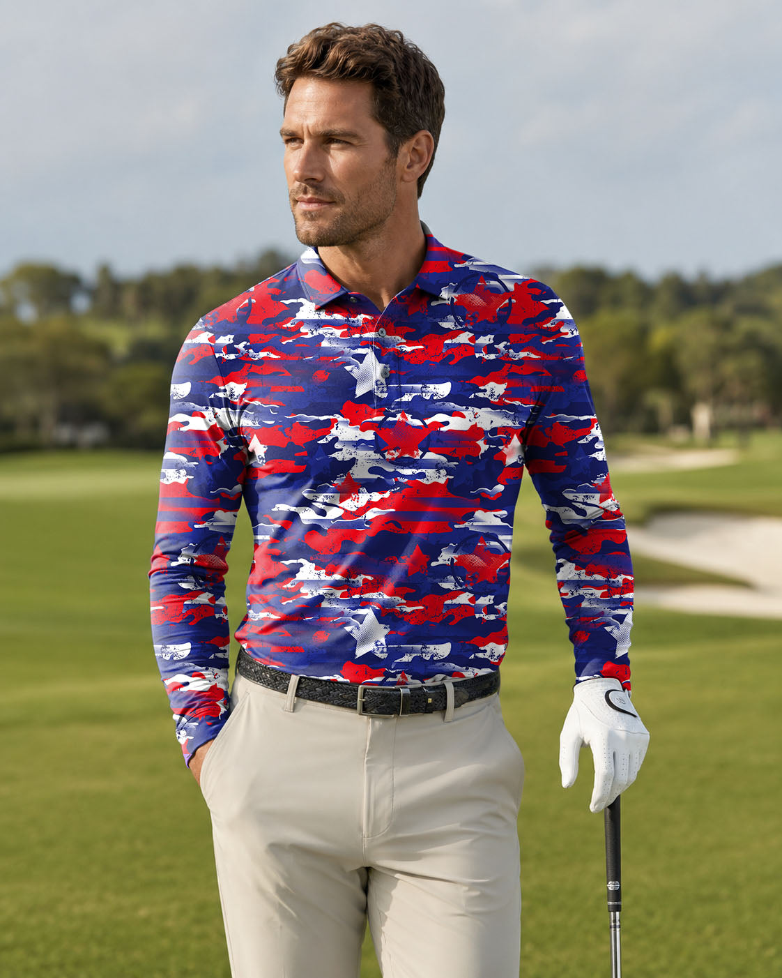 Men's USA camo golf Long-sleeved Polo
