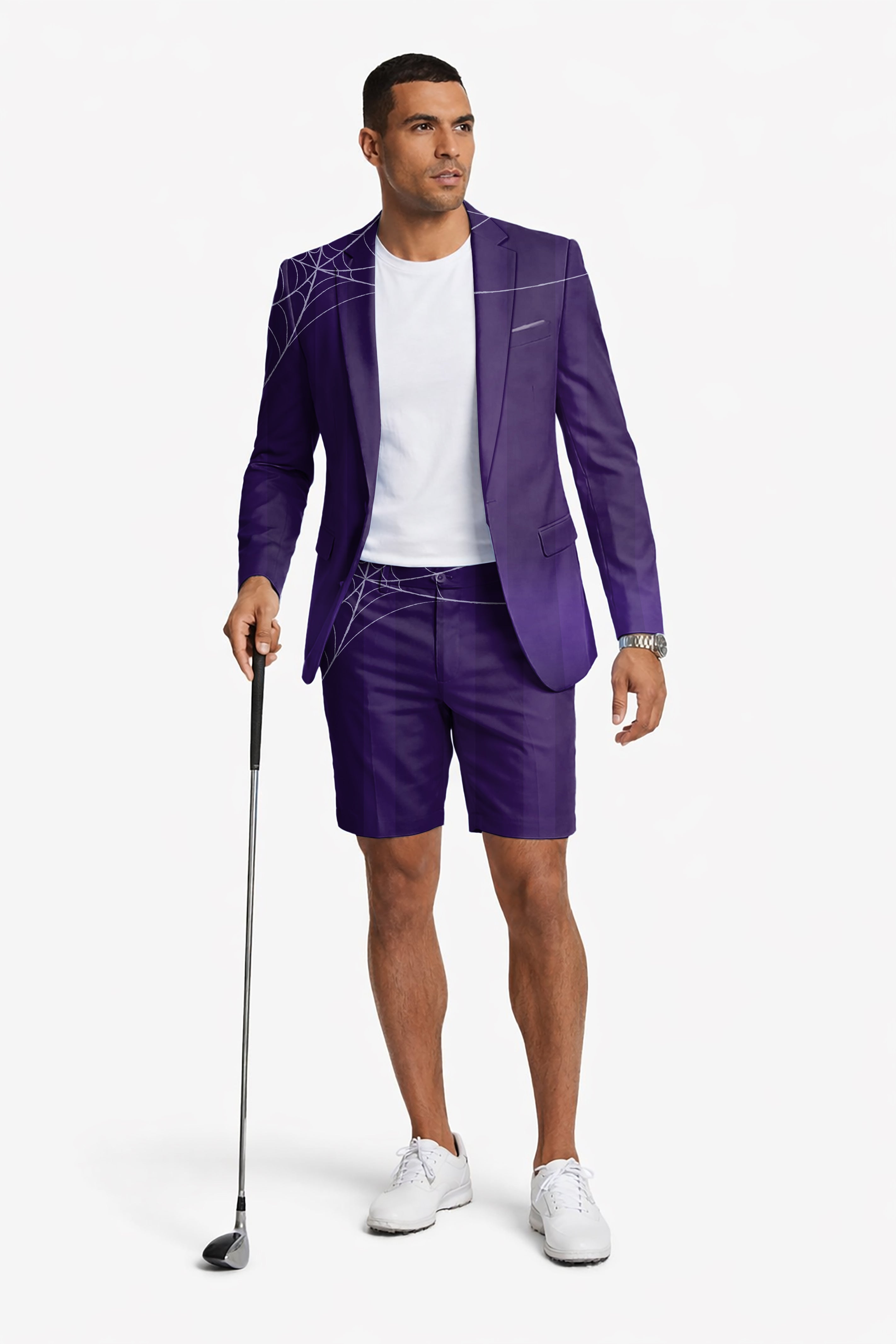 Halloween purple spiderweb Men's Party Costumes-Theme Party 2pcs Suit set-Blazer Shorts