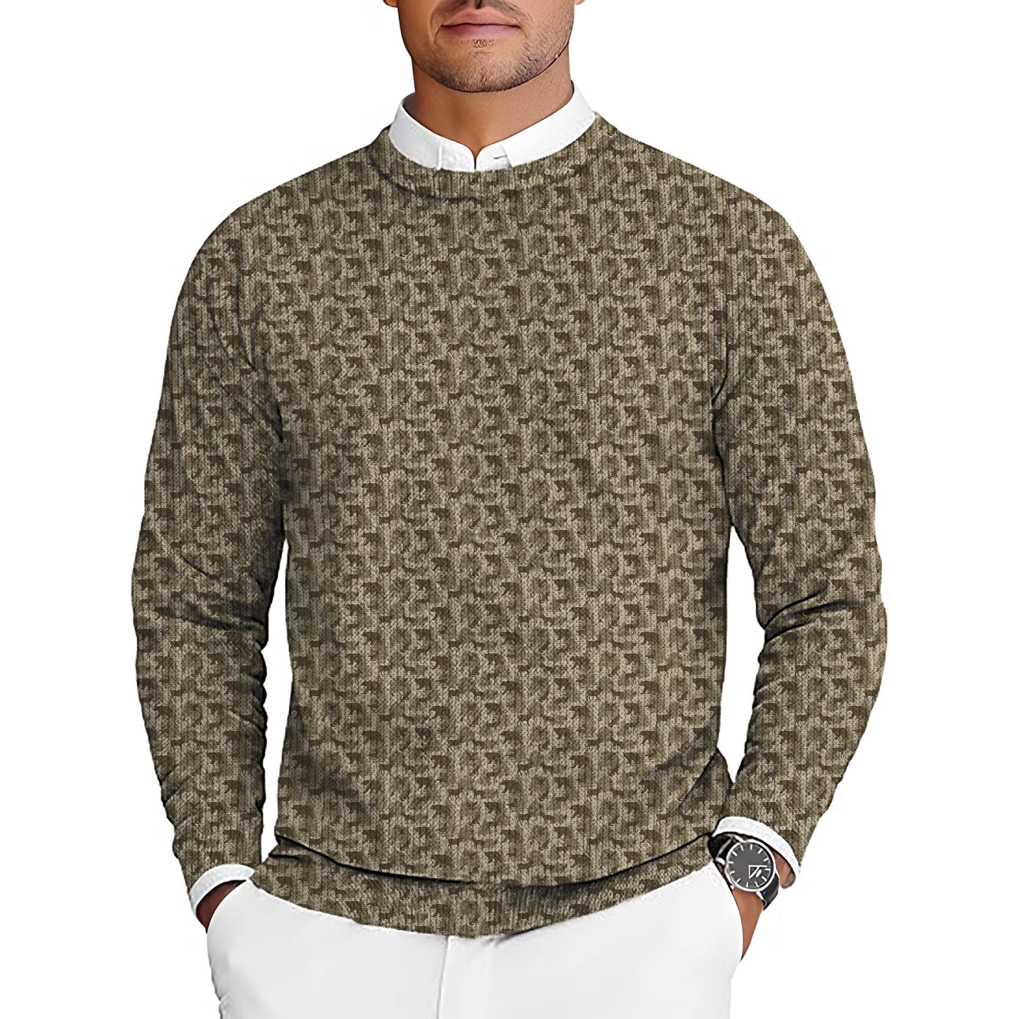 Forest animal bear deer Men's Golf Crewneck Pullover Sweaters Ugly Sweater