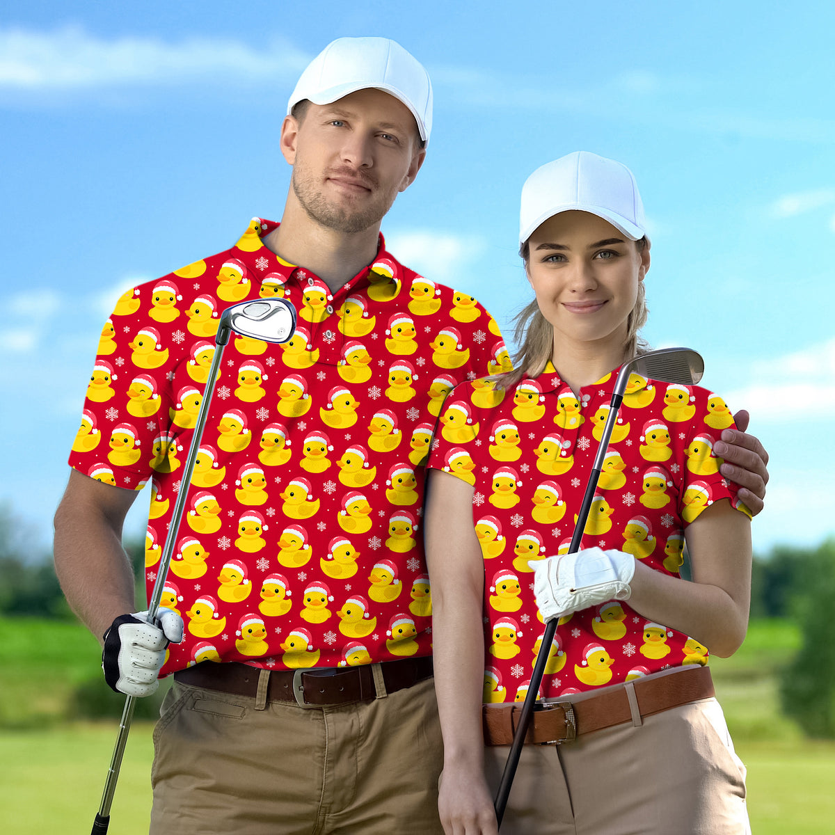 Couple Christmas Yellow Duck set Golf Championship Trophy tournament
