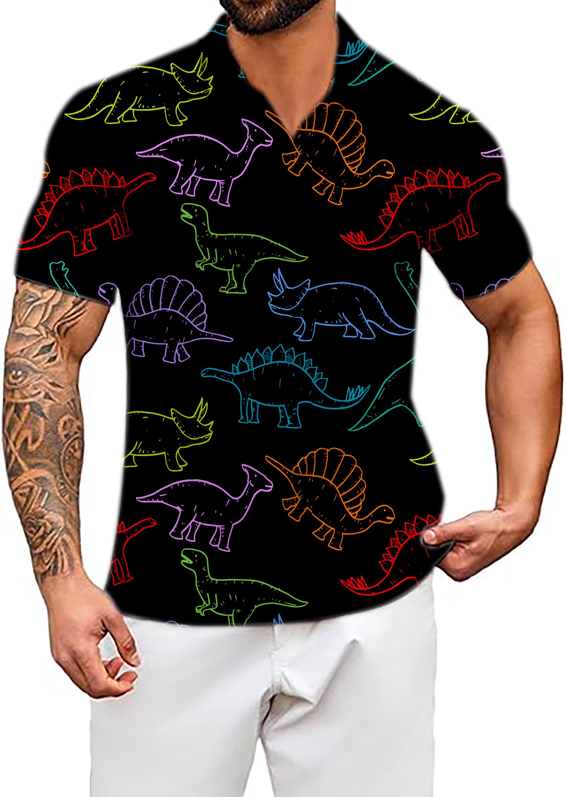 Men's Electric Dinos V Neck Golf Polo Shirts