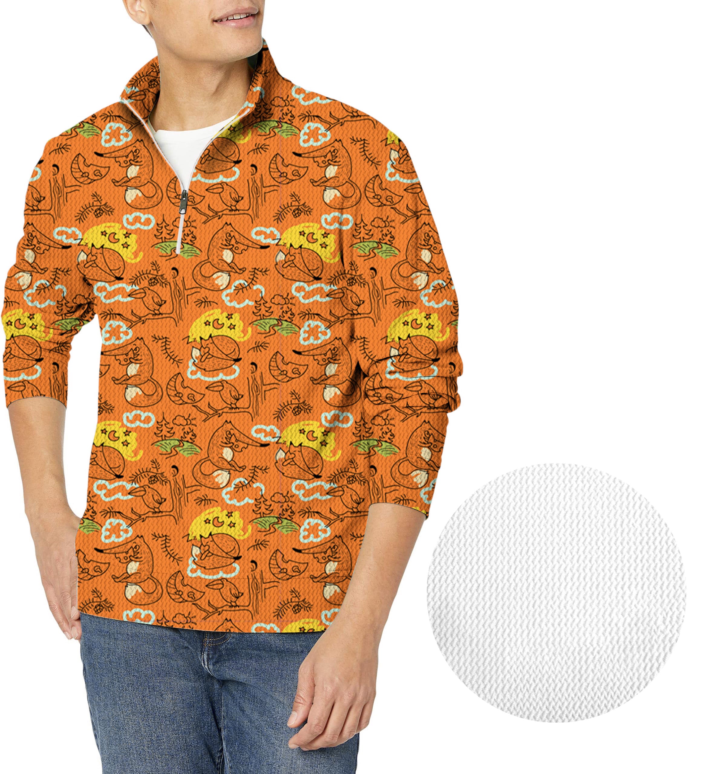 Lazy fox-Men's Golf Waffle Zipper Pullover