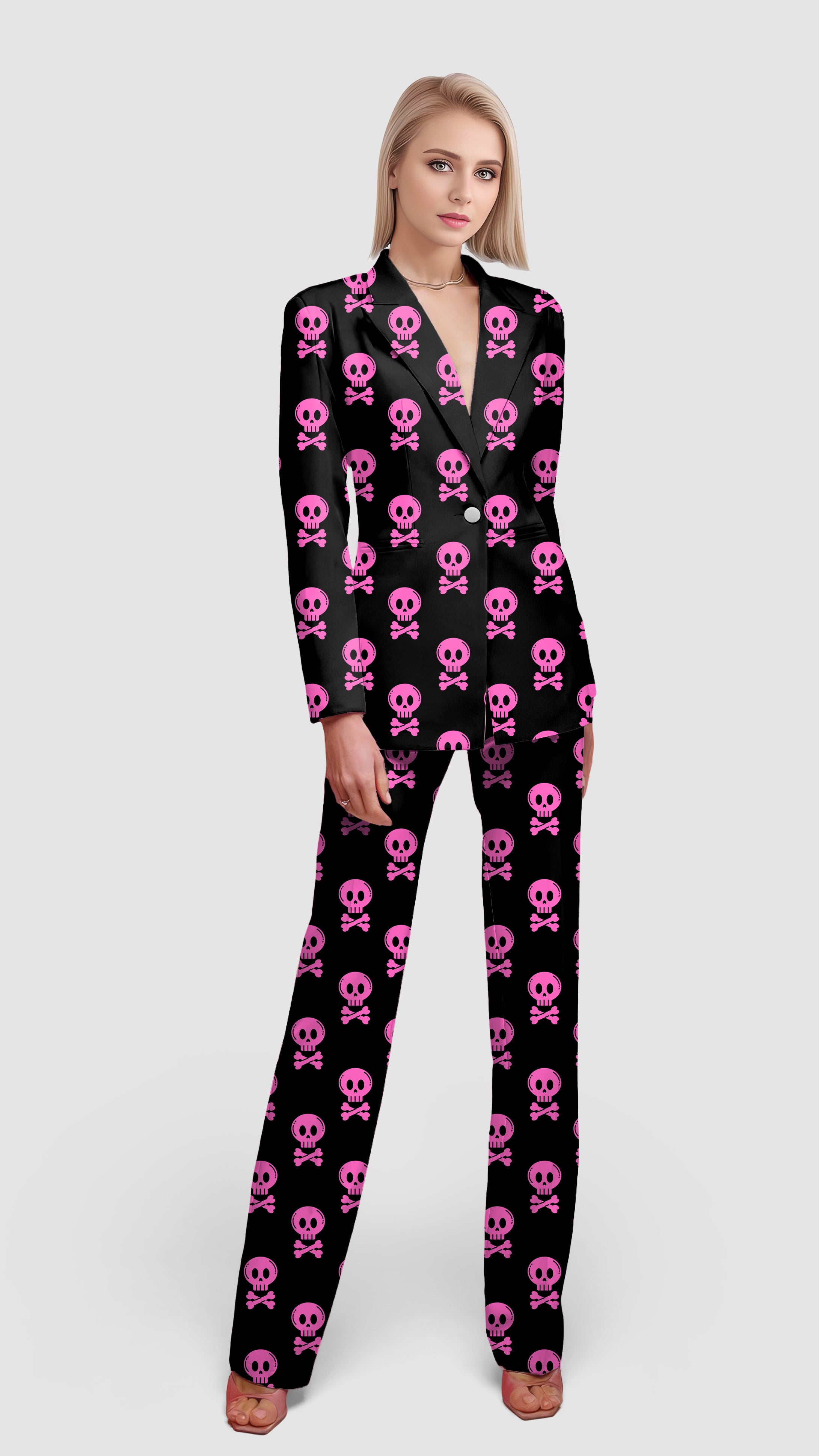 Halloween Punk Skull Women's Blazer Casual Work Office Blazer Suit set
