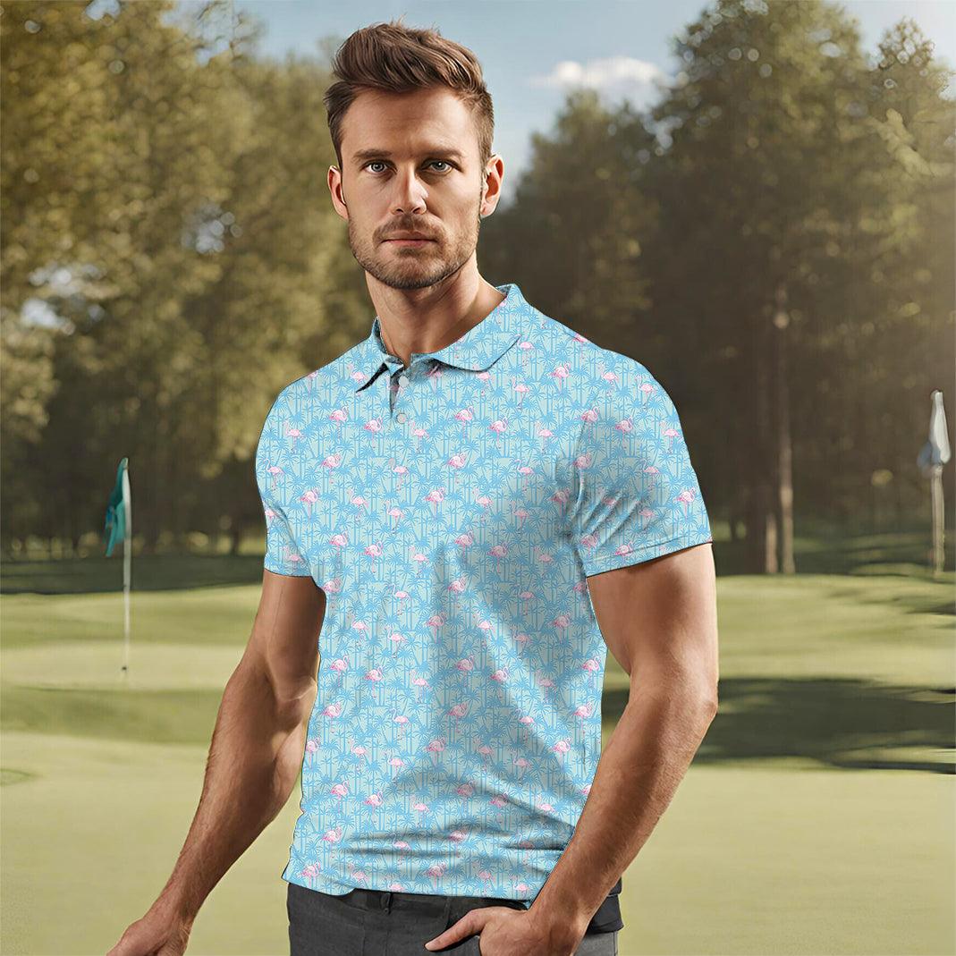 A pale pink flamingo Men's golf polo