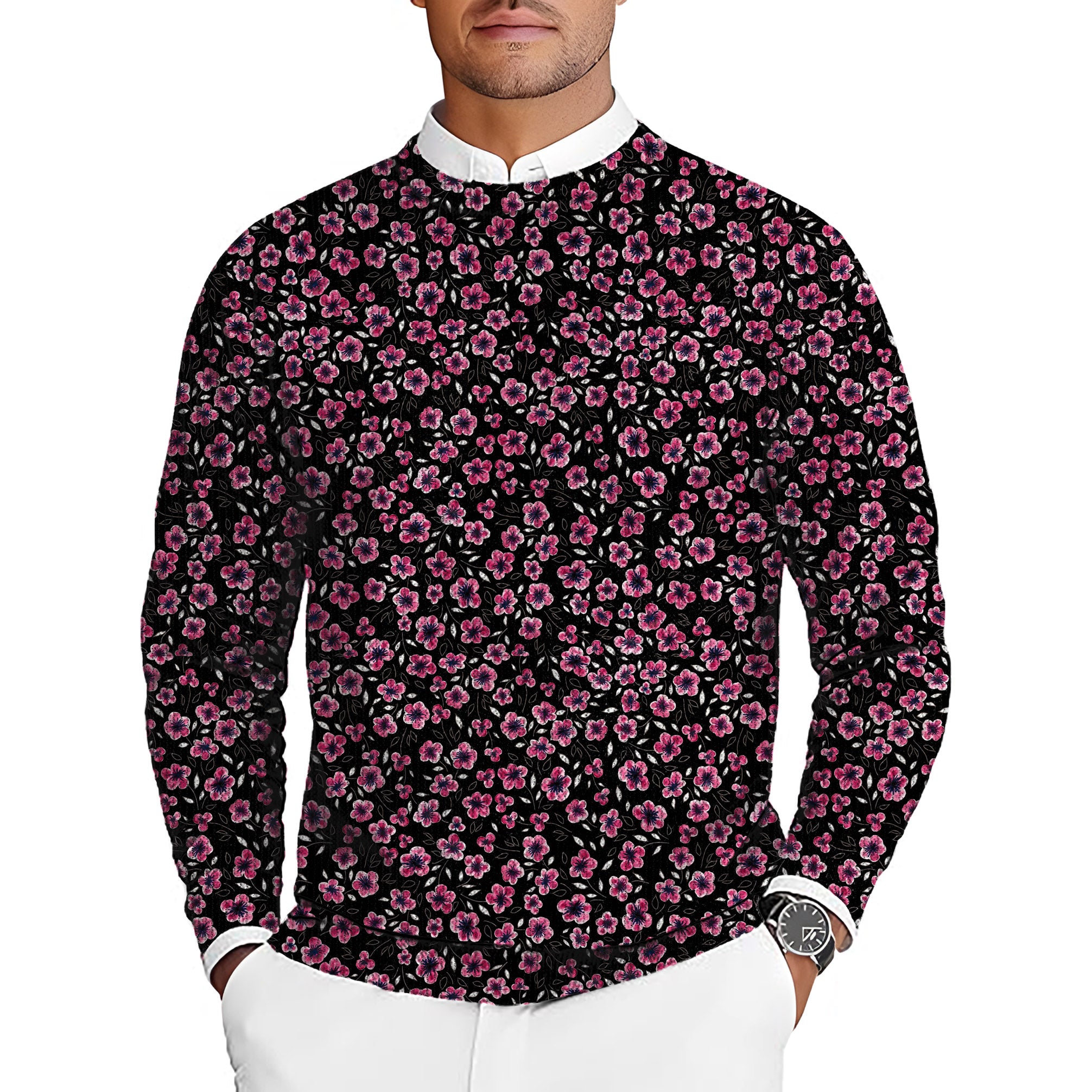 Floral Out Men's Golf Crewneck Pullover Sweaters Ugly Sweater