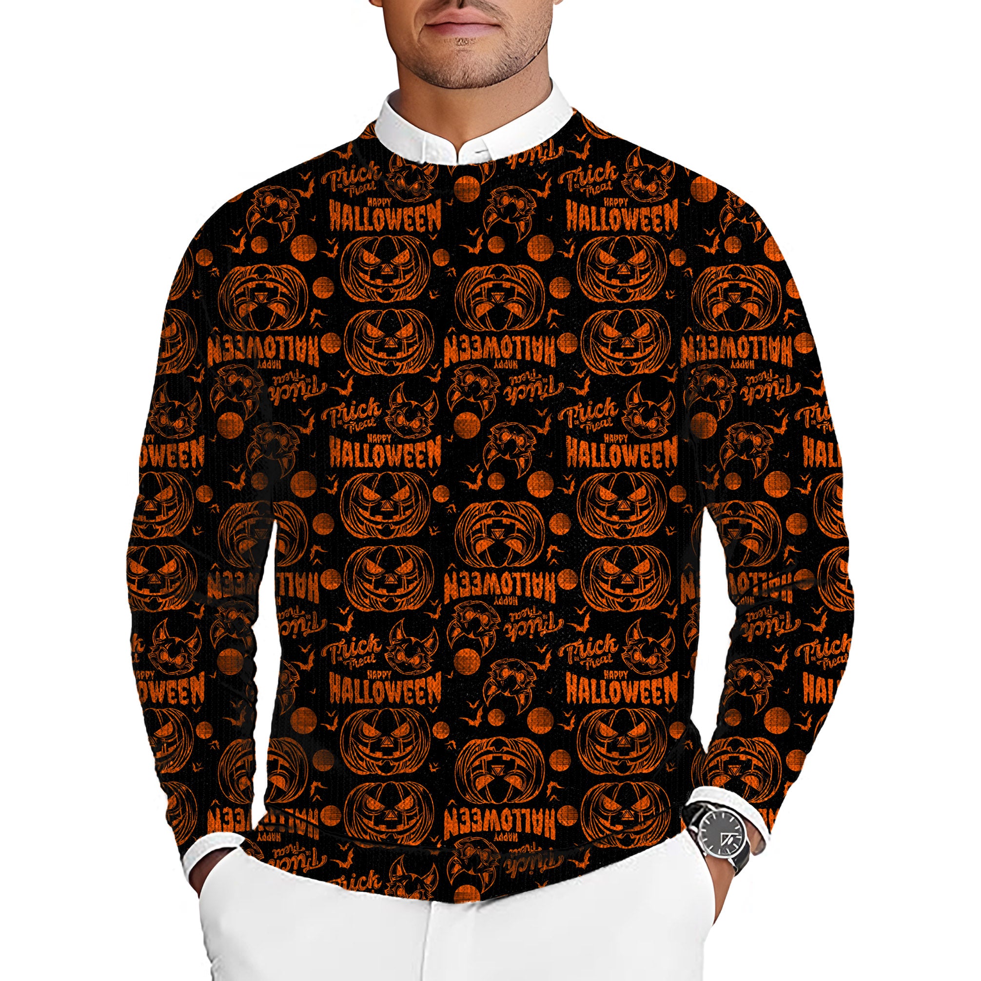 Happy Halloween Pumpkin Men's Golf Crewneck Pullover Sweaters Ugly Sweater