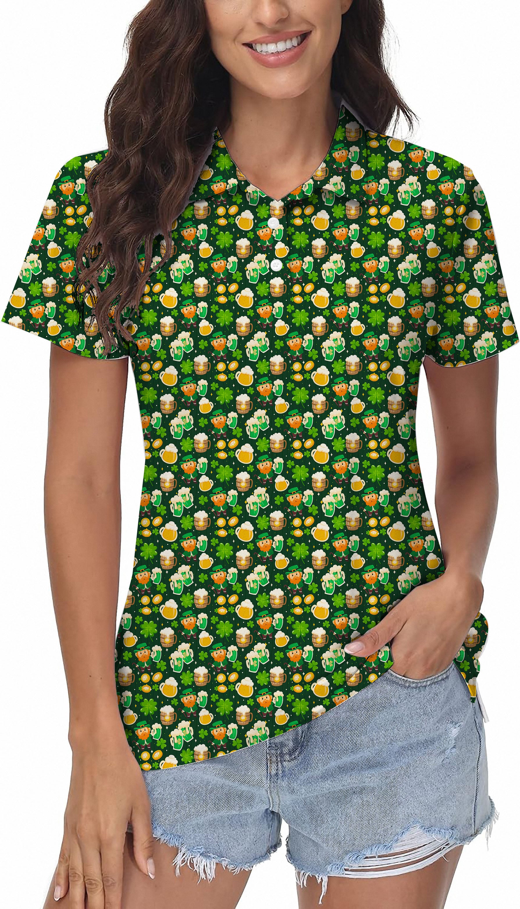 Green beer clover leaf St. Patrick's Day Women's Golf Polo