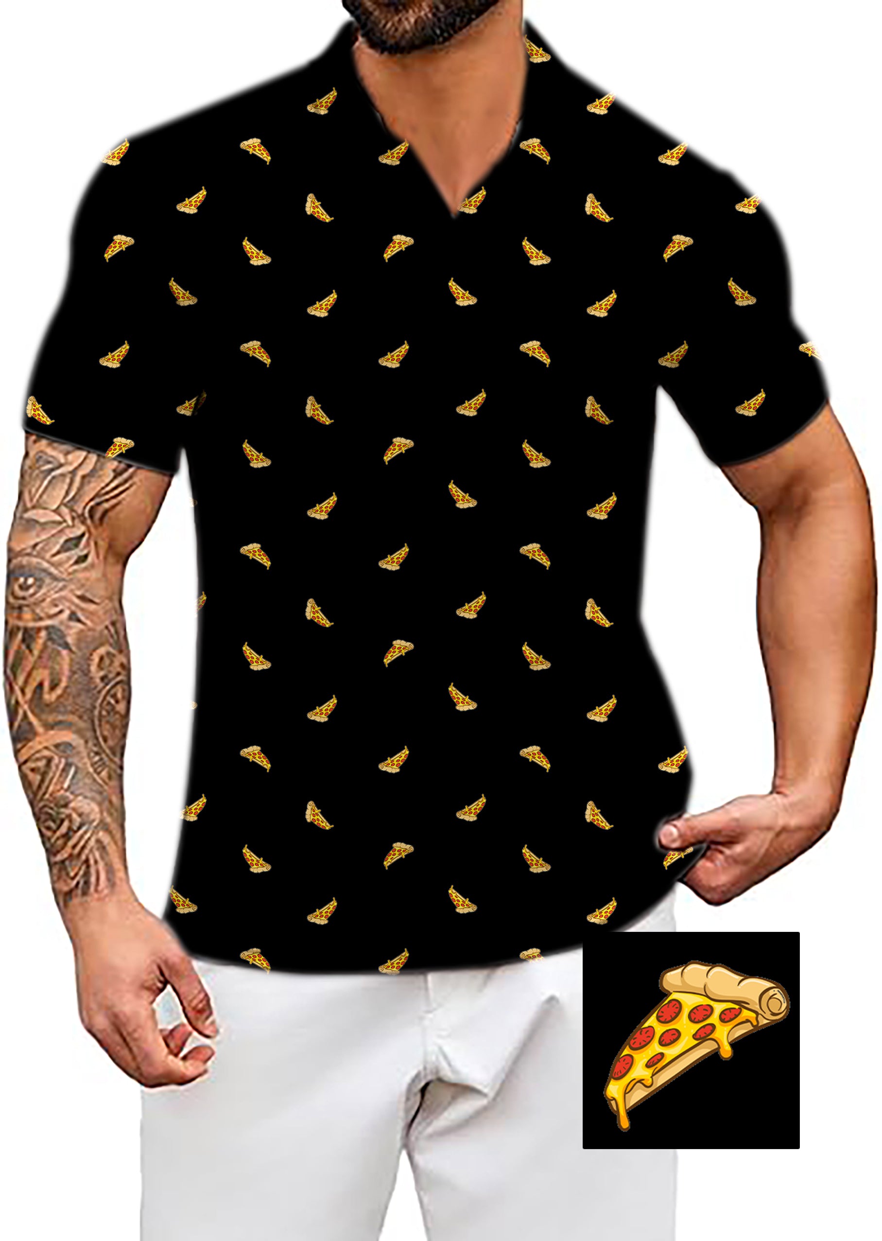 Men's Coconut Palm Delicious White Pizza Custom The Background Color V Neck Golf Polo Shirts
