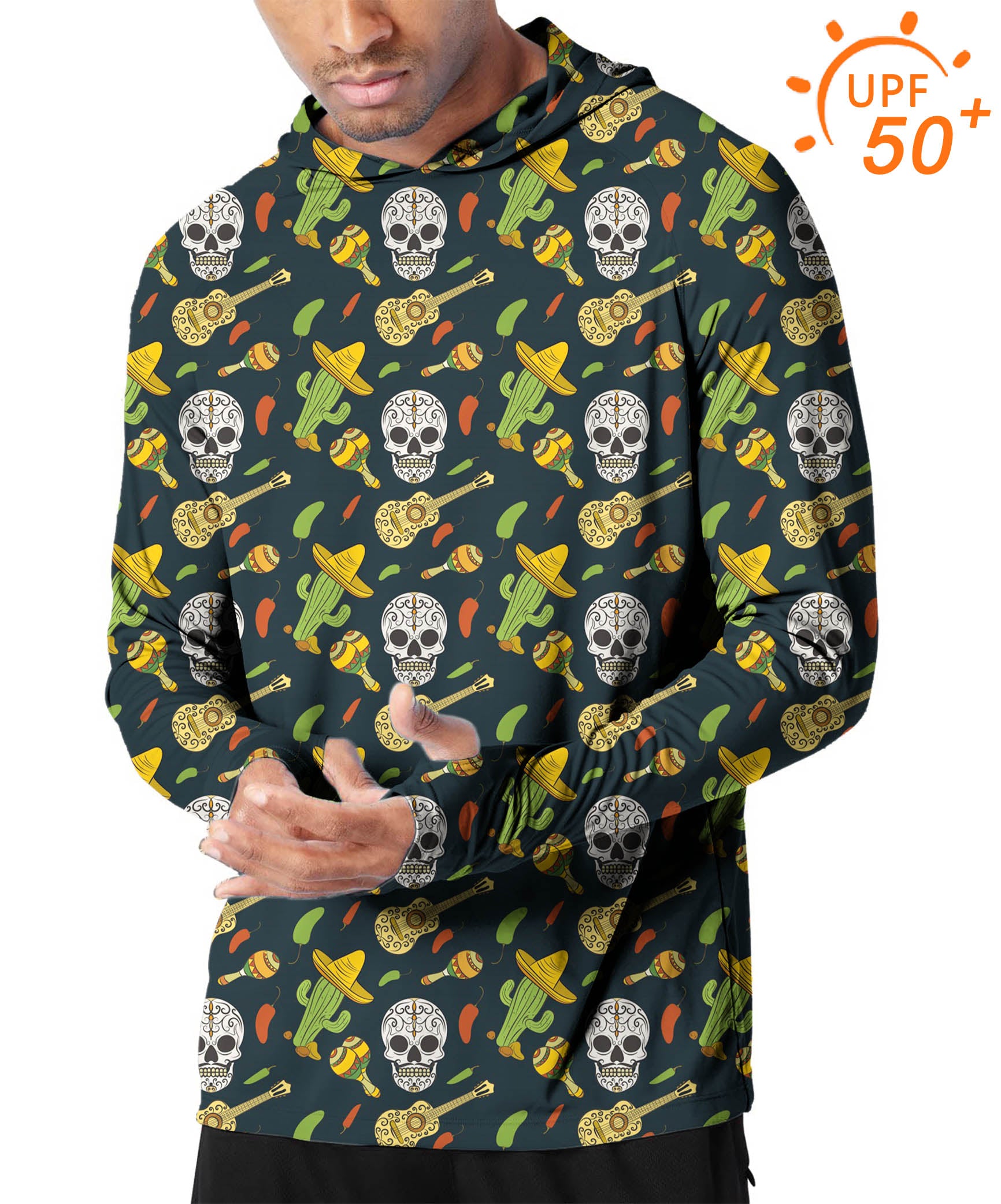 Men's Outdoor Cactus and Skull Golf Sun Protection Slim Fit hoodies