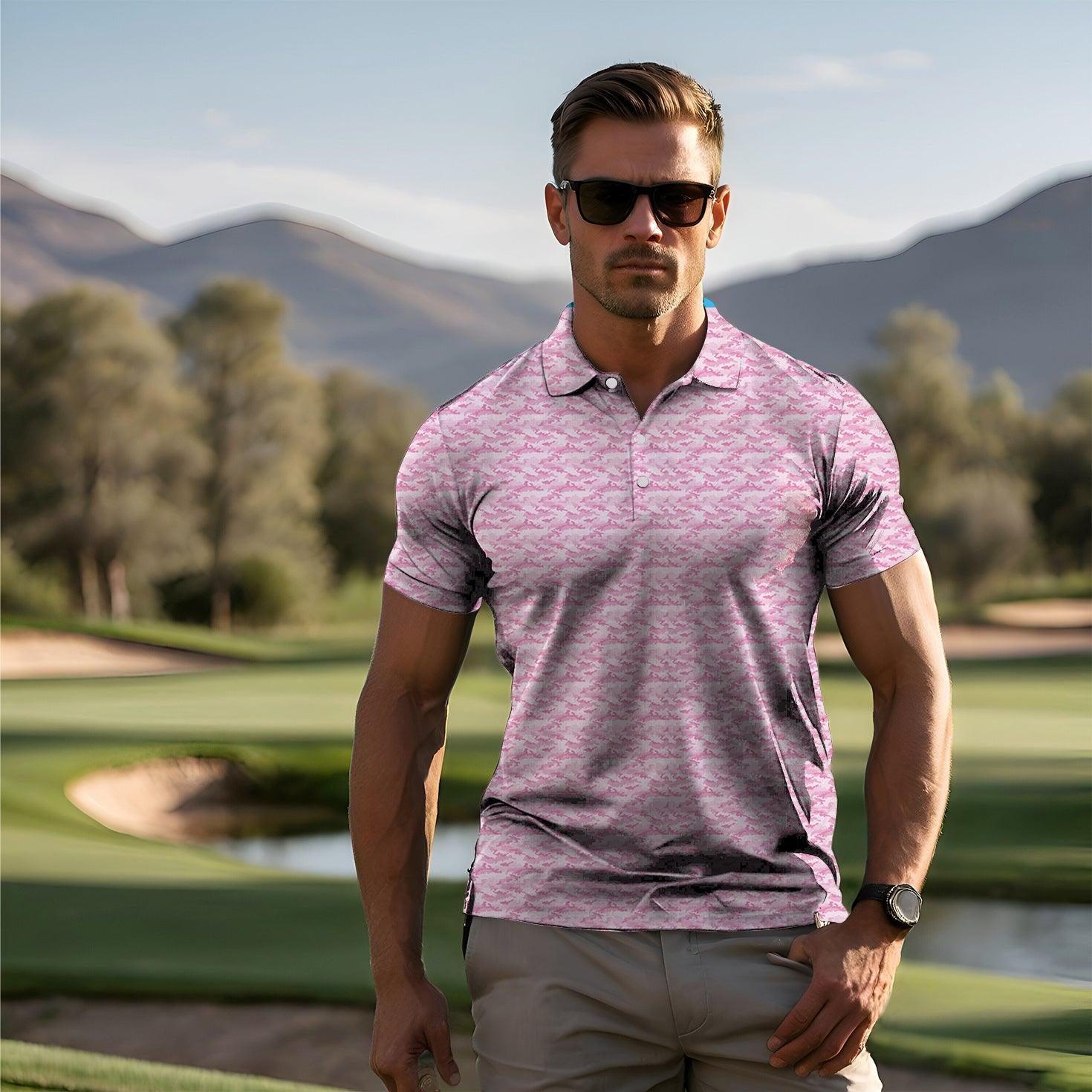 PINK HEX CAMO-Men's golf polo