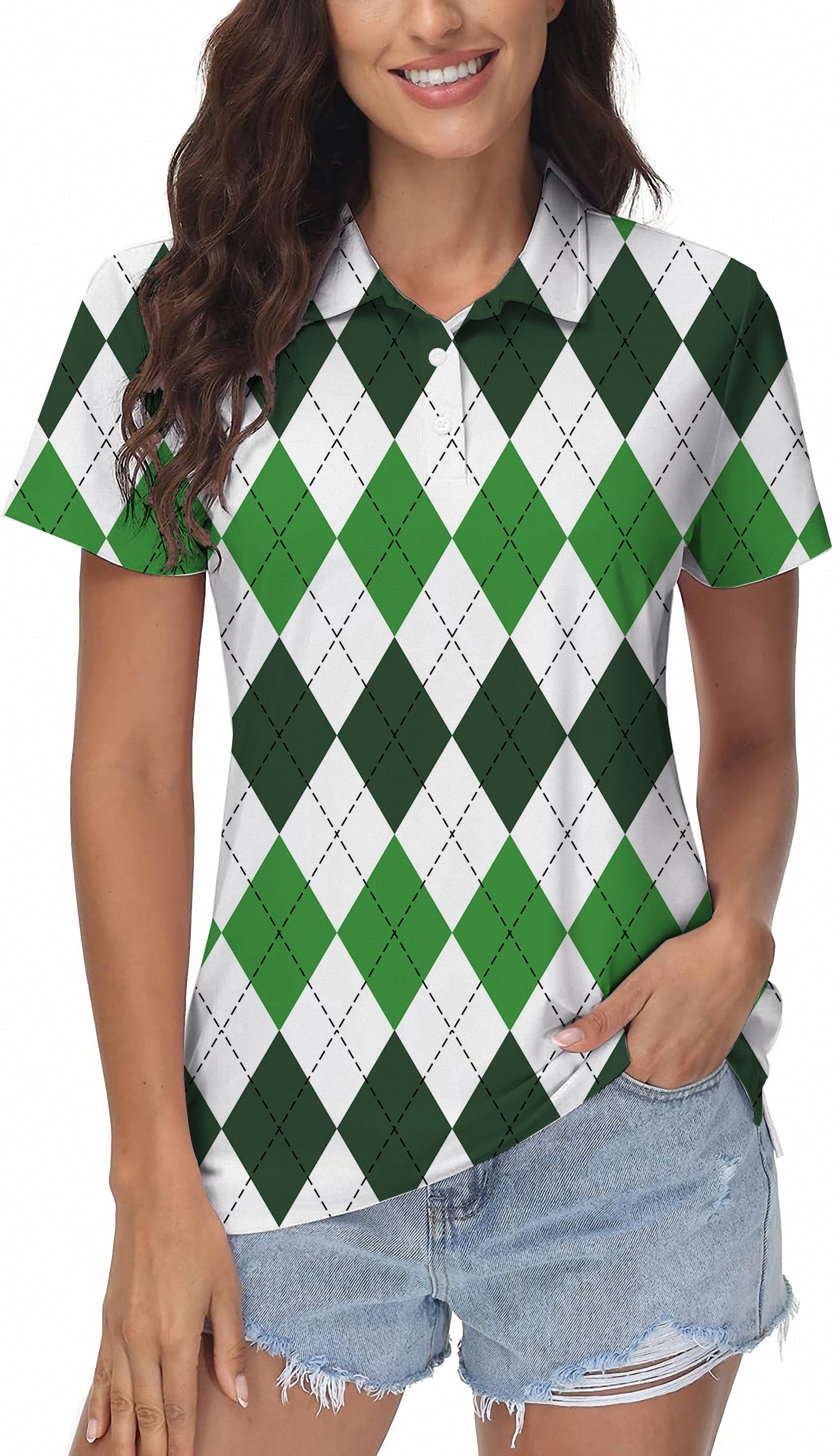St. Patricks day Argyle plaid Women's Golf Polo