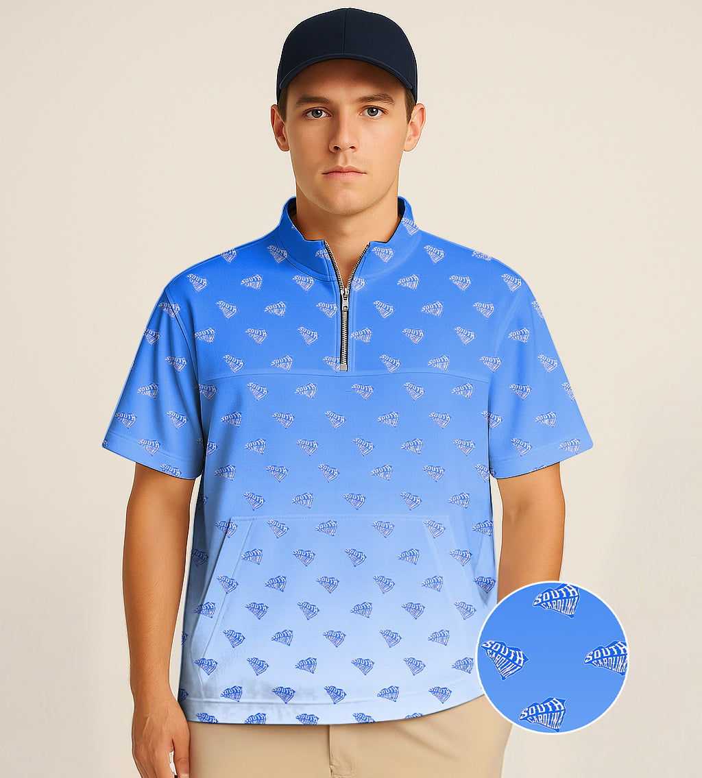 Men's Short Sleeve Quarter Zip Golf Pullover Blue South Carolina Embroidery