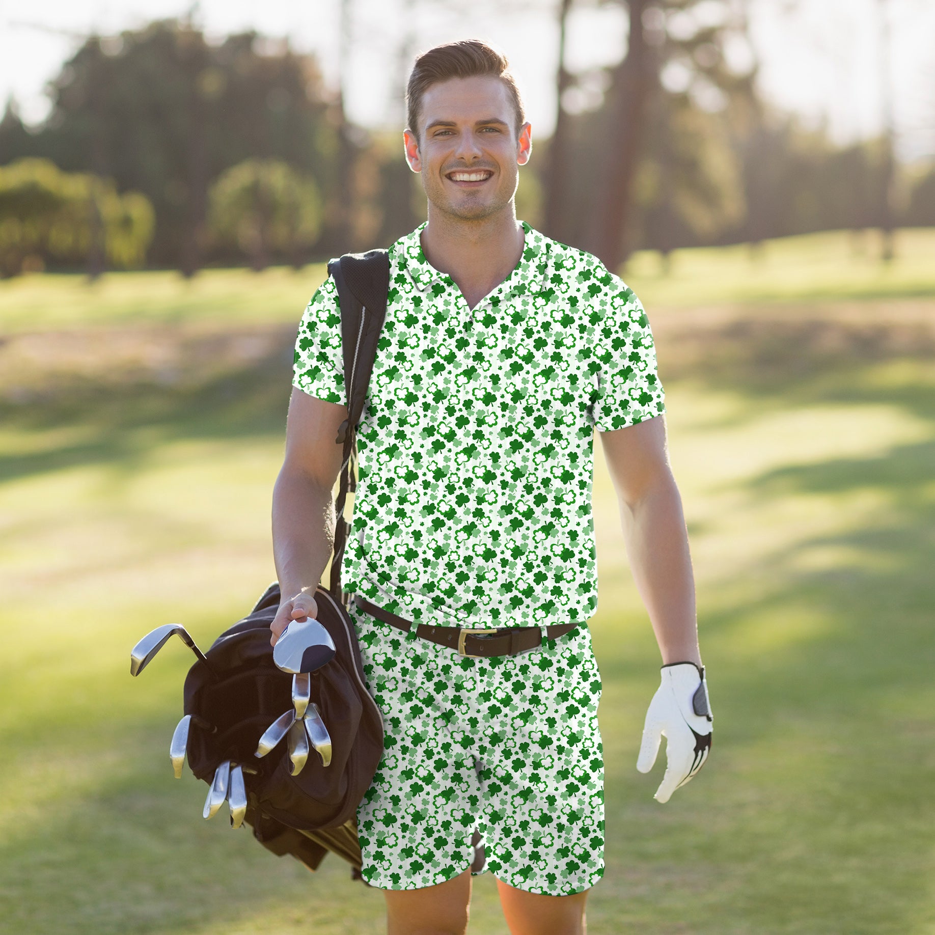 Men's Golf Set Polo+Shorts Leaf clover St. Patrick's Day