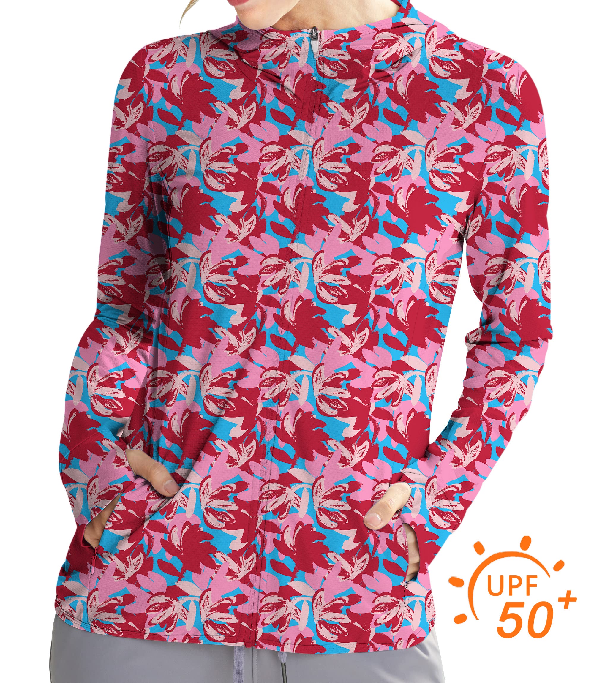 Women's Outdoor Oil painting of flowers Golf Sun Protection Slim Fit zip hoodies