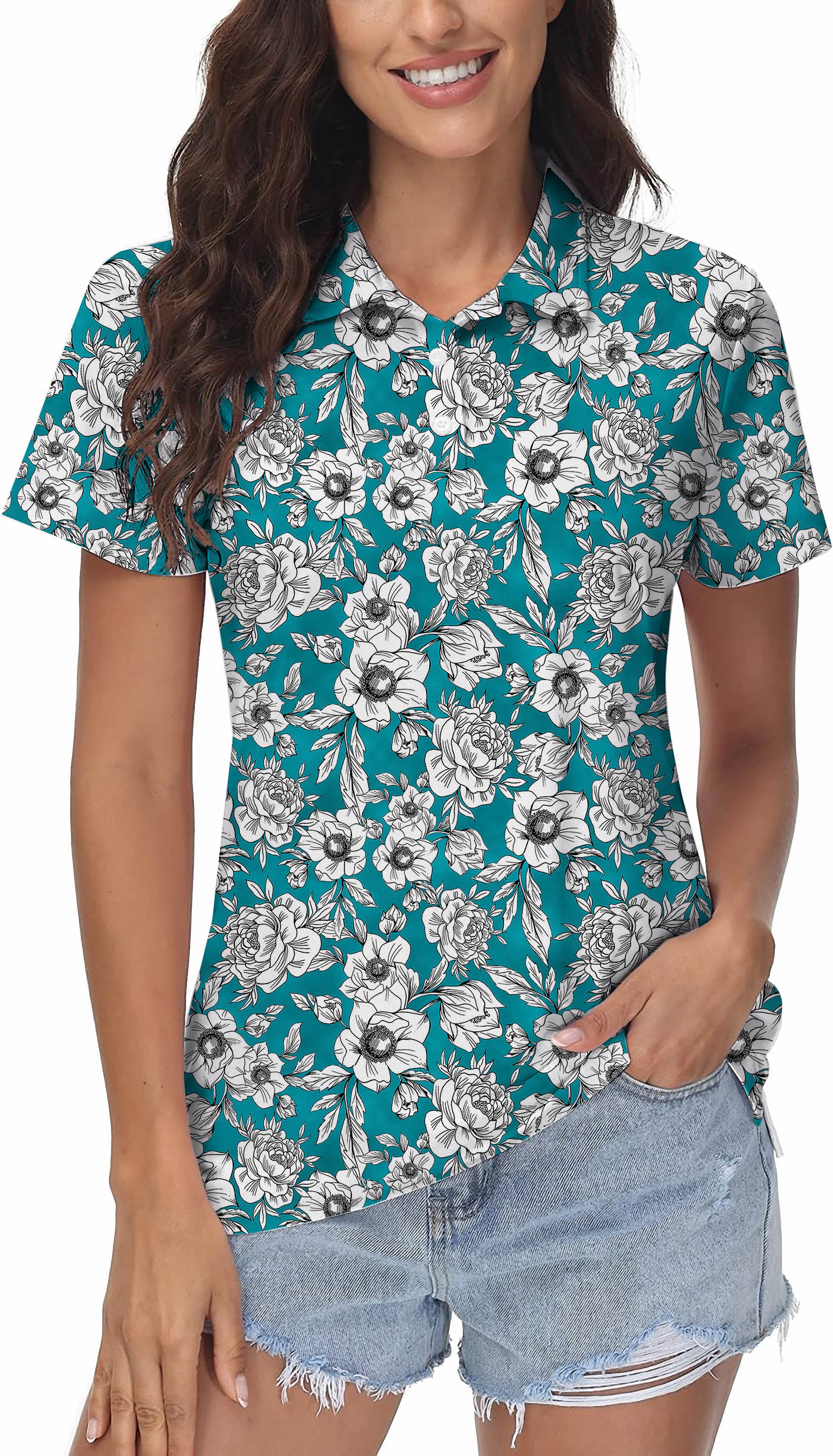 Women's Rhododendron flower Golf Polo