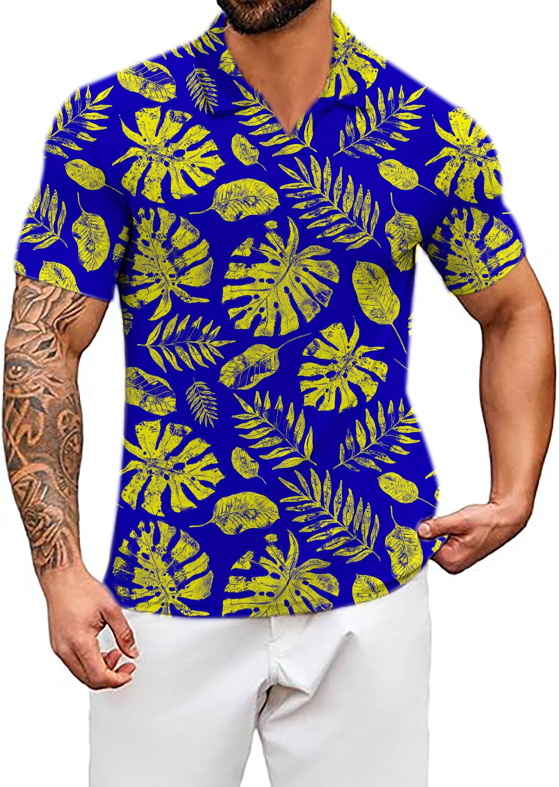 Men's Tropical plants V Neck Golf Polo Shirts