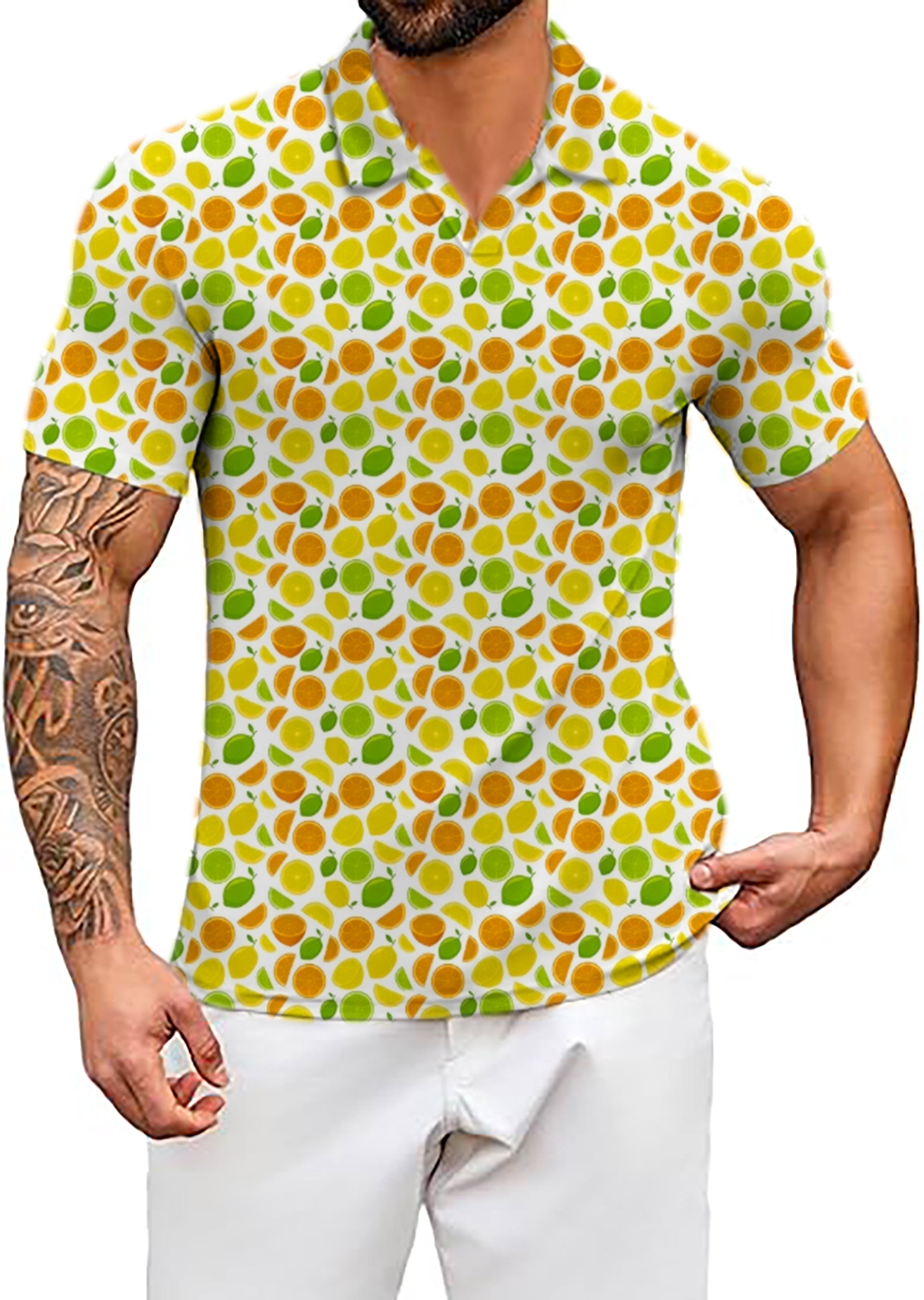 Men's Summer Lemon V Neck Golf Polo Shirts