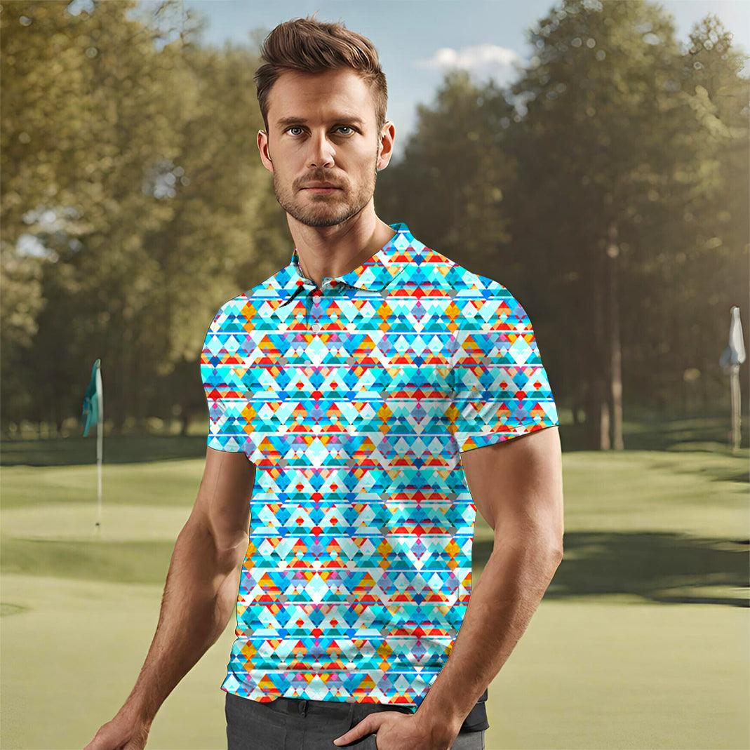 Men's Geometric lattice golf polo