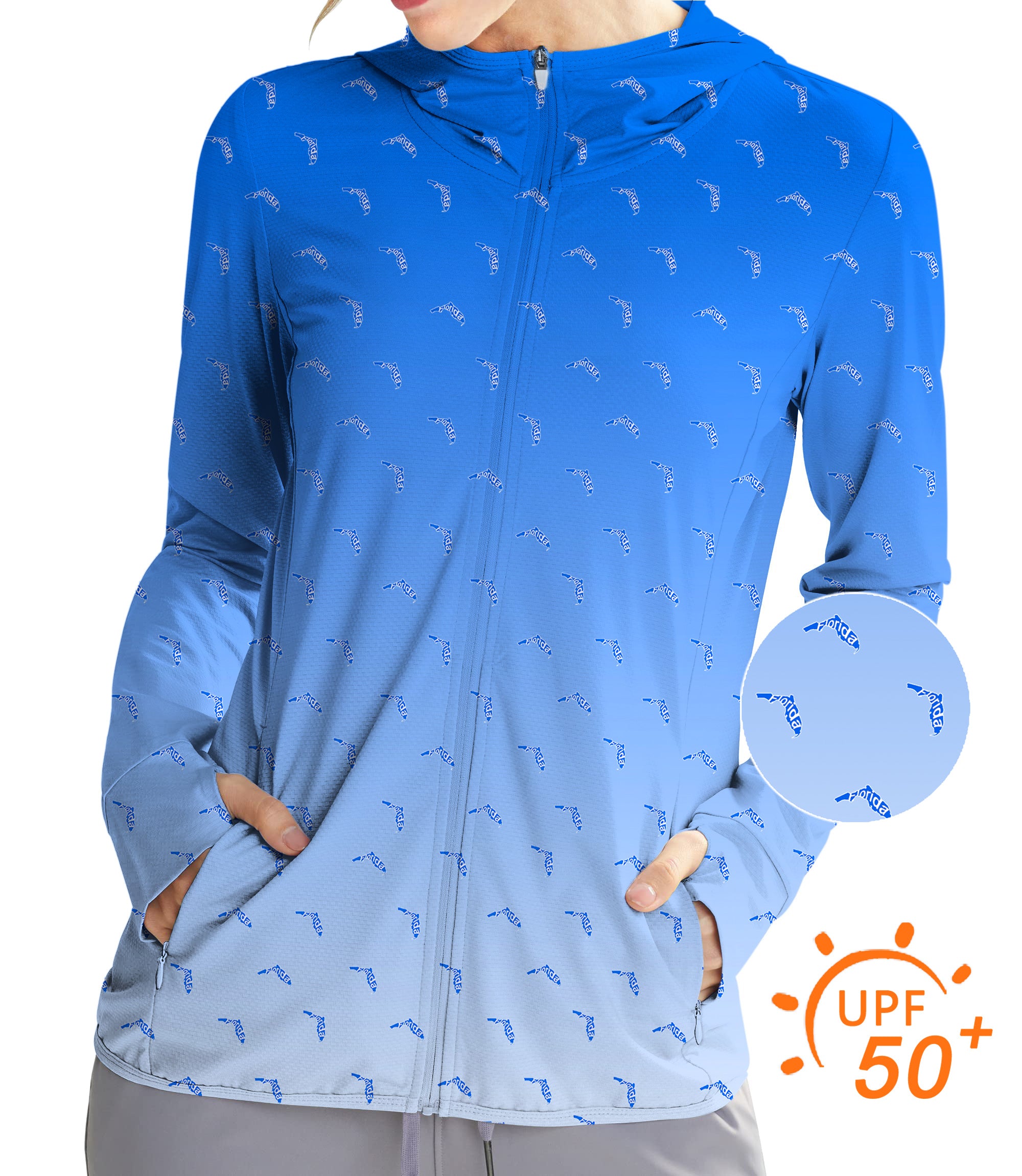 Women's Outdoor Blue Florida Golf Sun Protection Slim Fit zip hoodies