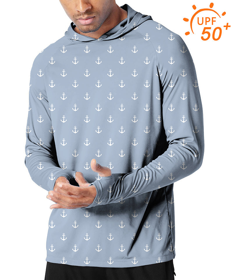 Men's Outdoor Blue Anchor slim fit hoodie with UPF 50+ sun protection and moisture-wicking breathable fabric