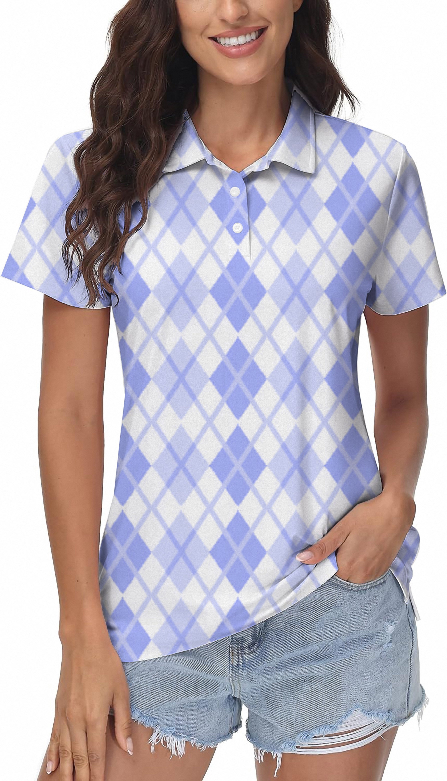 Argyle purple grid Women's Golf Polo