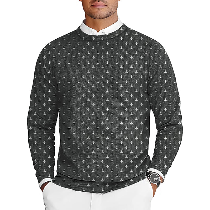 Black Anchor men's golf crewneck pullover sweater with anchor pattern