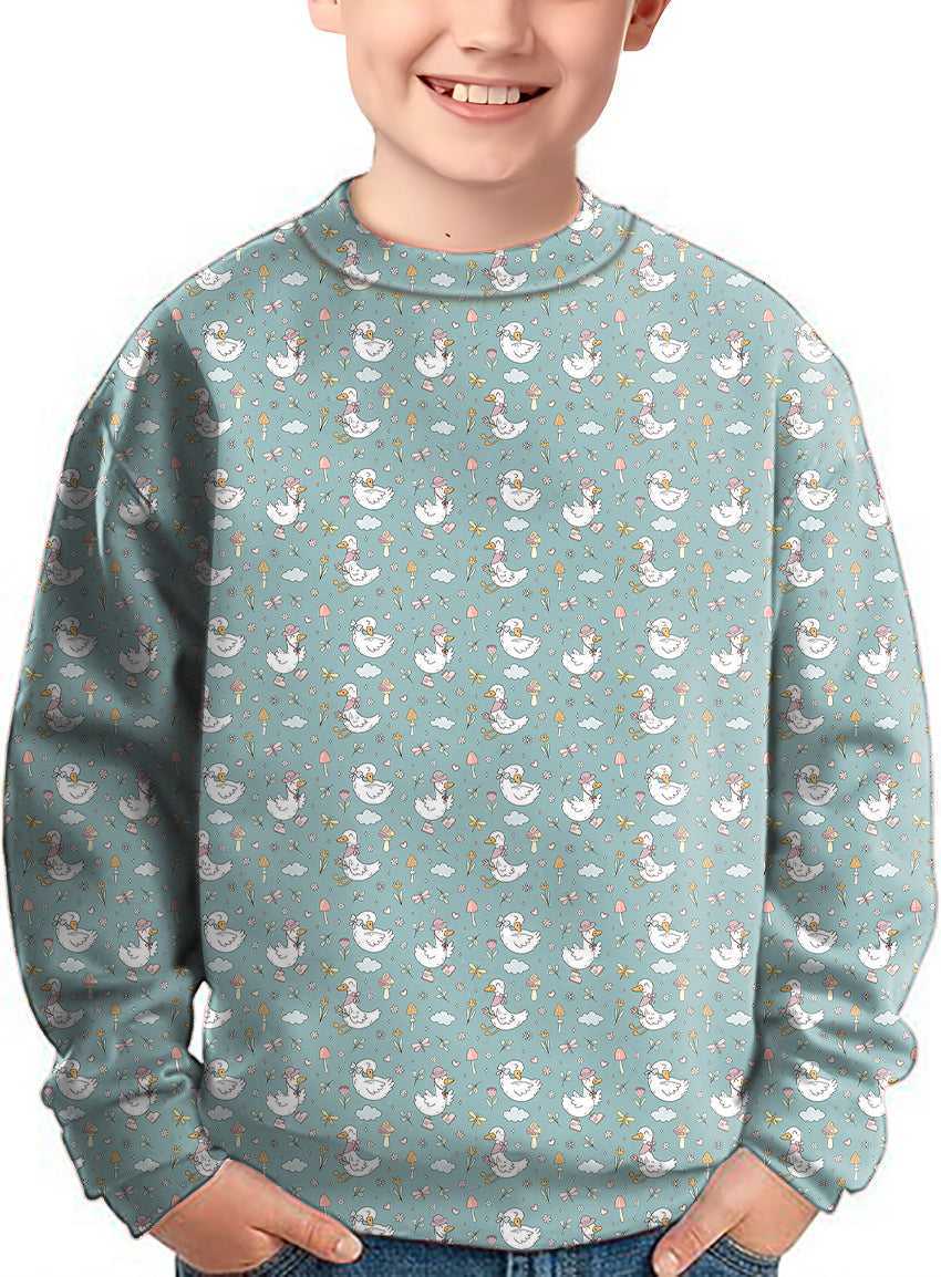 Cute Duck Floral Crewneck Pullover Kids Ugly Sweater