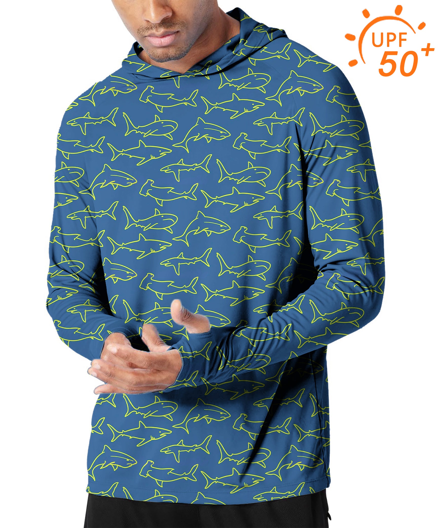 Men's Outdoor Blue Sharks Golf Sun Protection Slim Fit hoodies