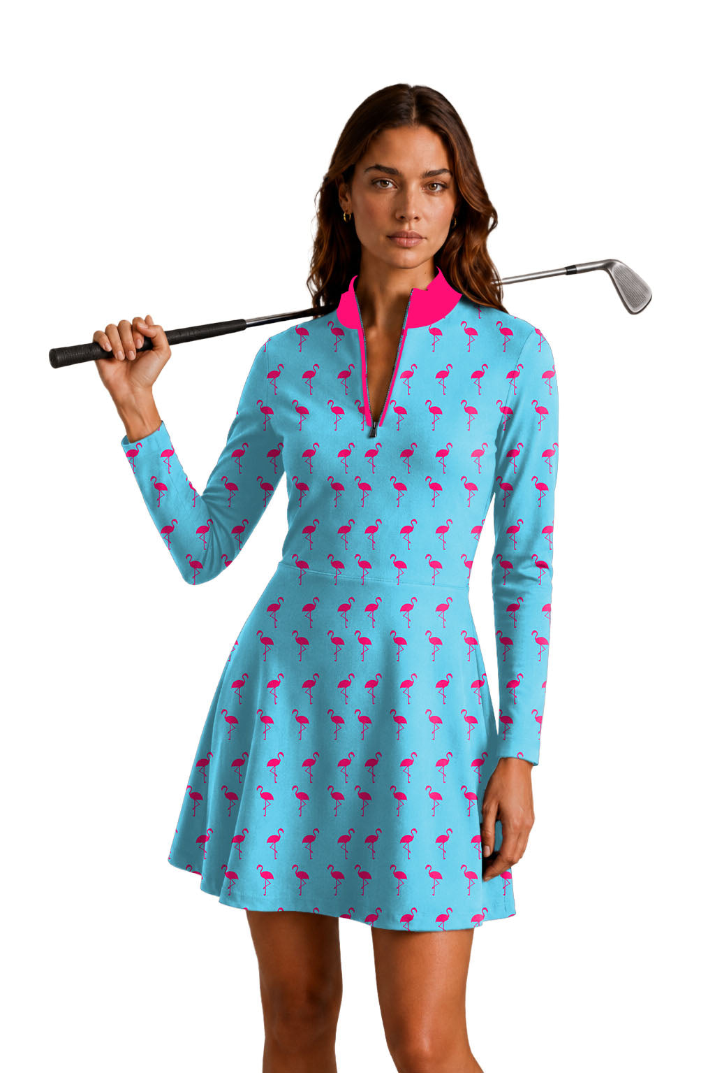 flamingo Women's Golf Long Sleeve Zipper Dresses Comes with separate matching shorts