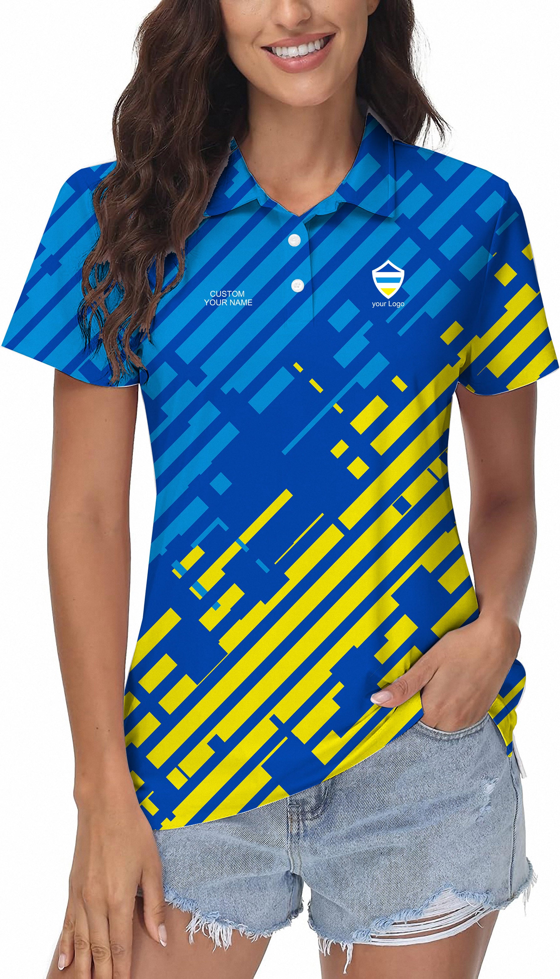 blue yellow sport Team Women's Golf Polo