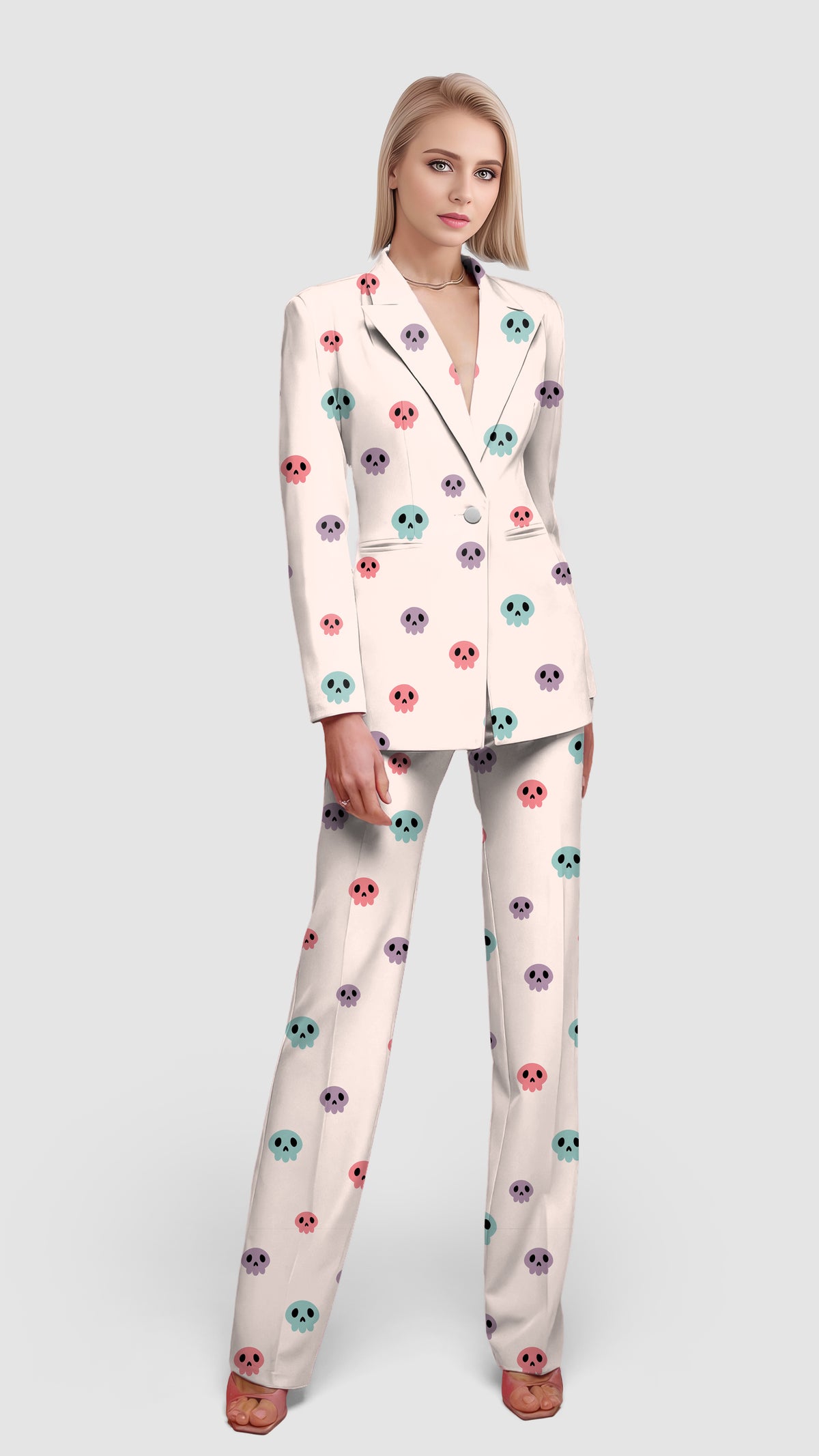 Colorful Halloween Skull Women's Blazer Casual Work Office Blazer Suit set