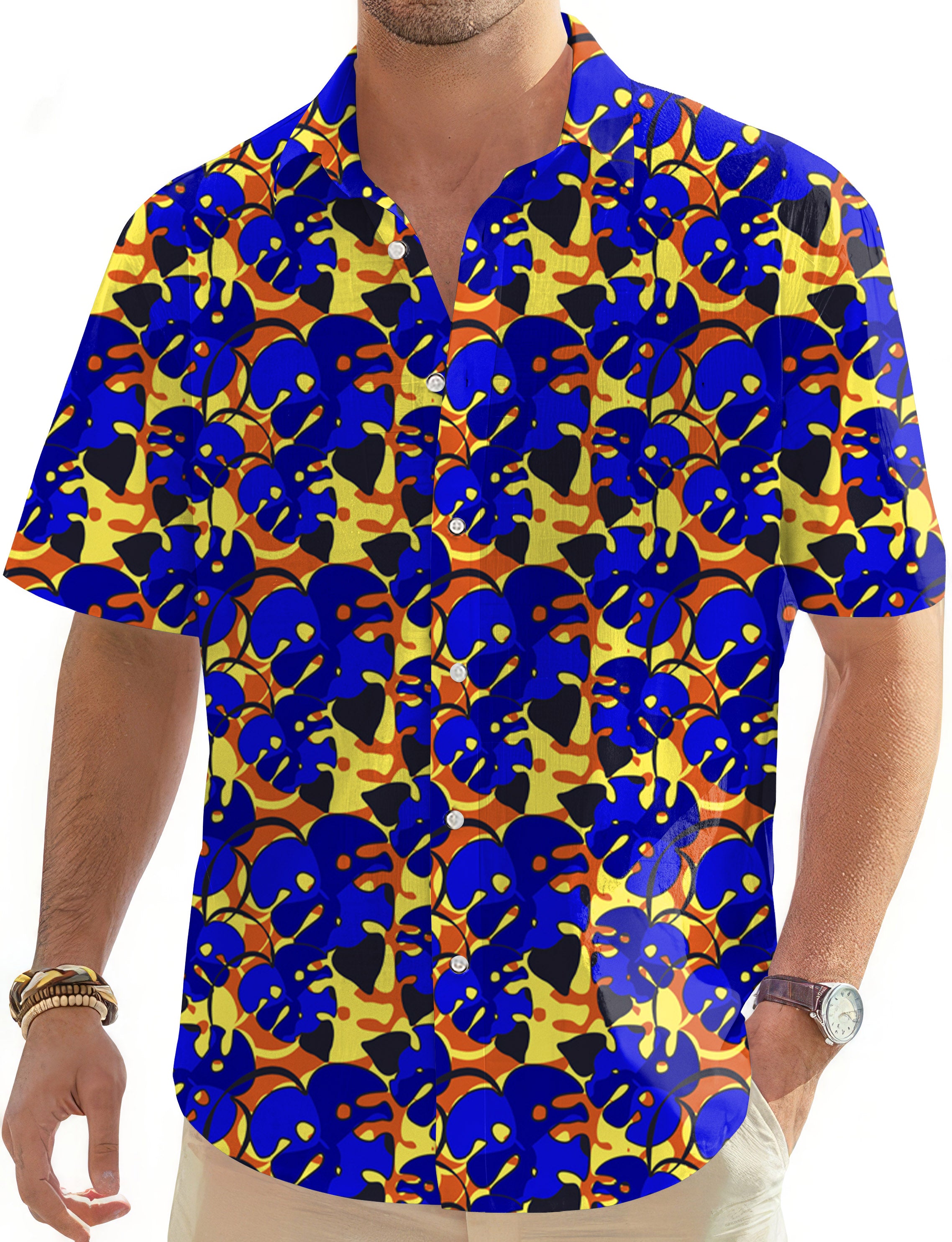 tropical leaves and plants Men's Golf Hawaiian Shirts Button Down Shirt
