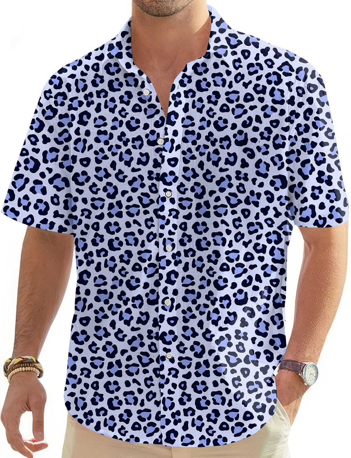 purple leopard print Men's Golf Hawaiian Shirts Button Down Shirt