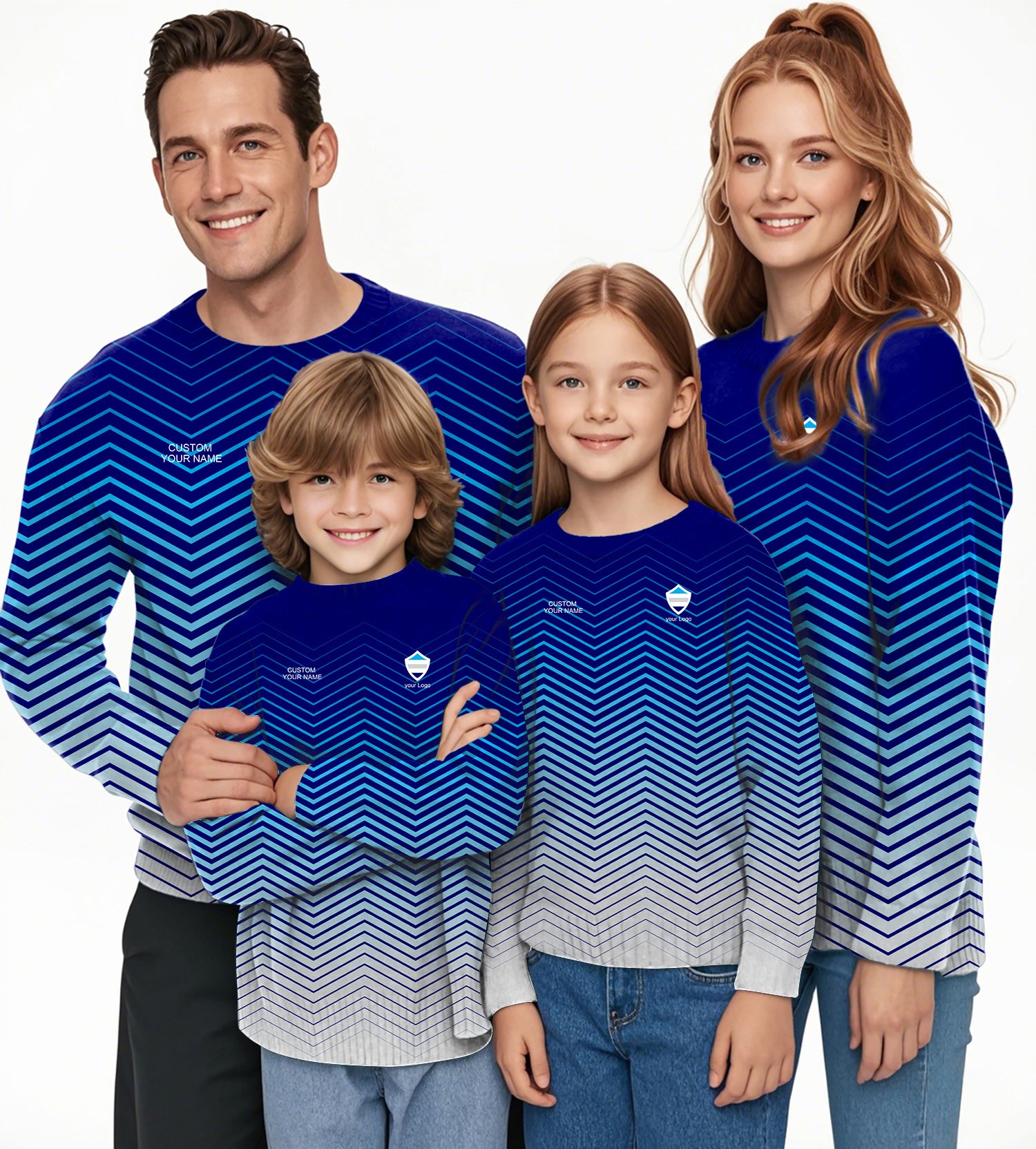 blue white sport Team Crewneck Pullover Ugly Sweater Men Women boy girl family