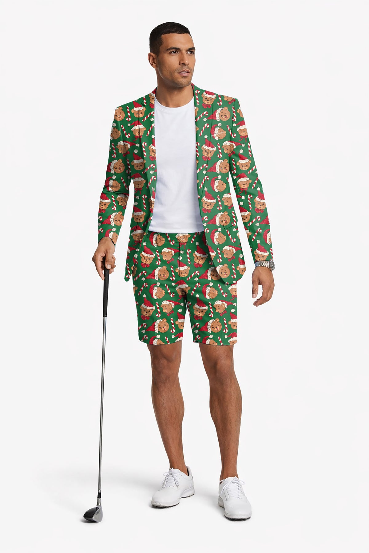Green Christmas Teddy Bear Men's Party Costumes-Theme Party 2pcs Suit set-Blazer Shorts
