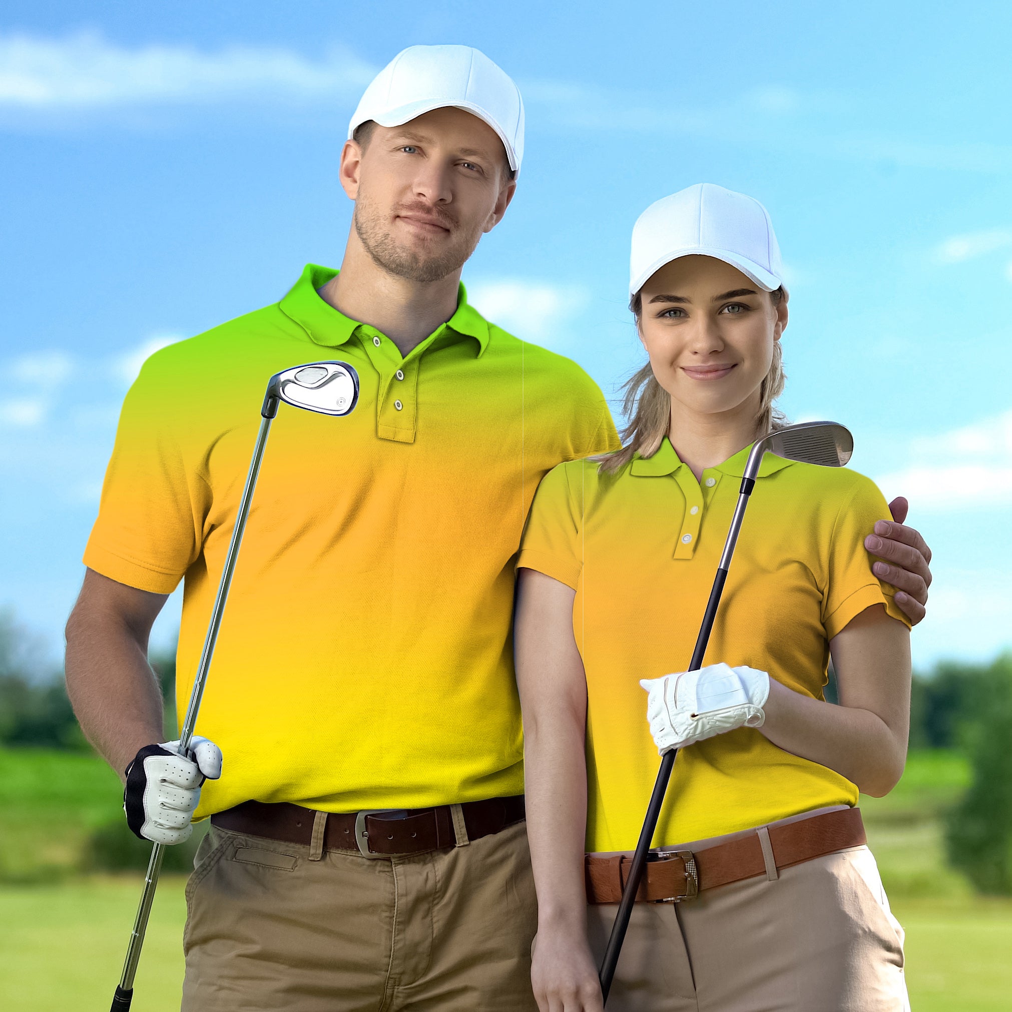 Golf Polo Couple Family set Neon Gradients tournament