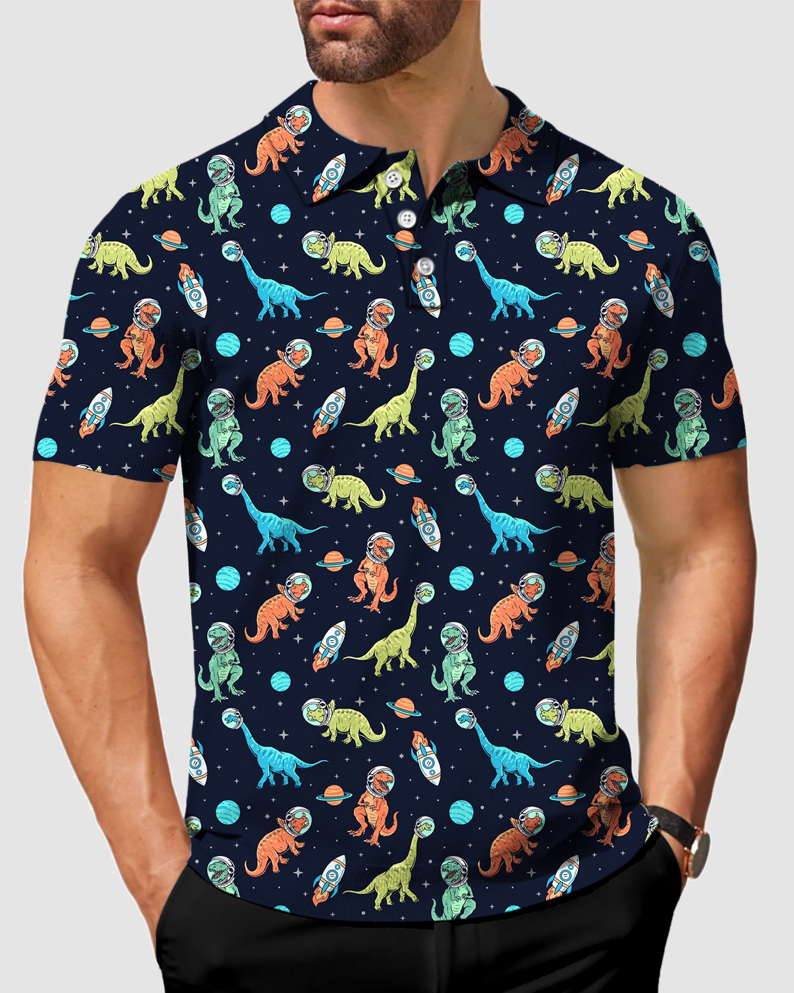 Men's Space Dinosaur golf polo