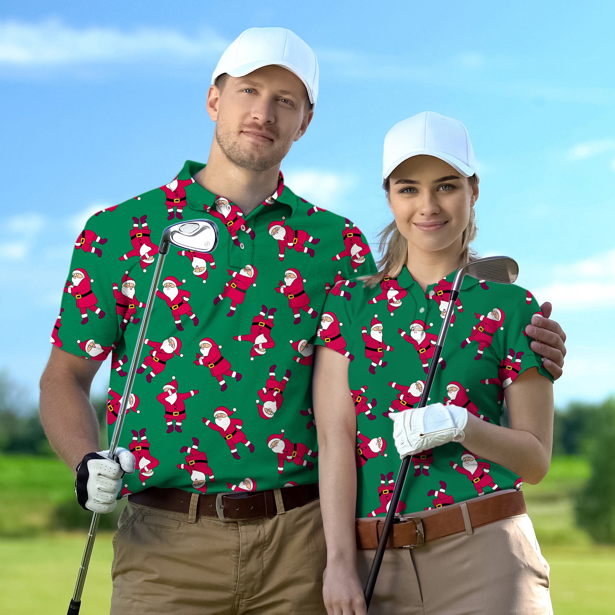 Golf Polo Couple Family set Christmas Santa tournament