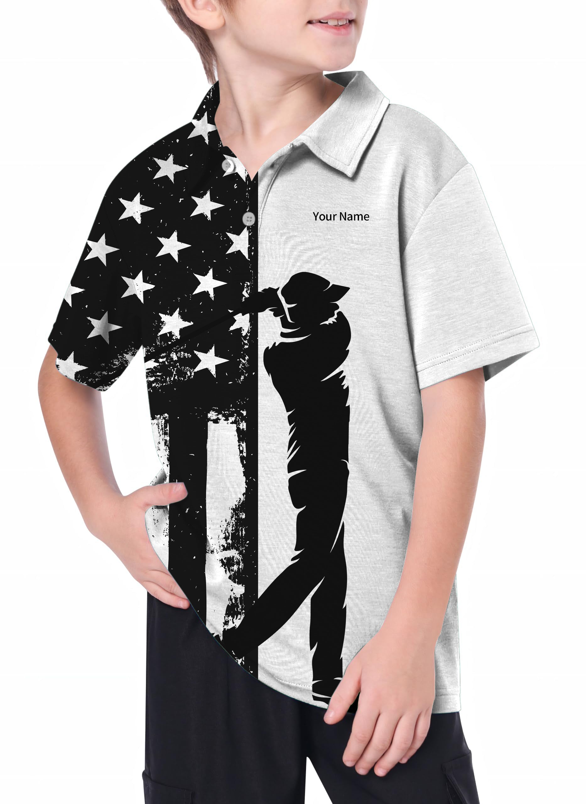 Personalized embroidery Your Name Youth American Flag Golf Polo