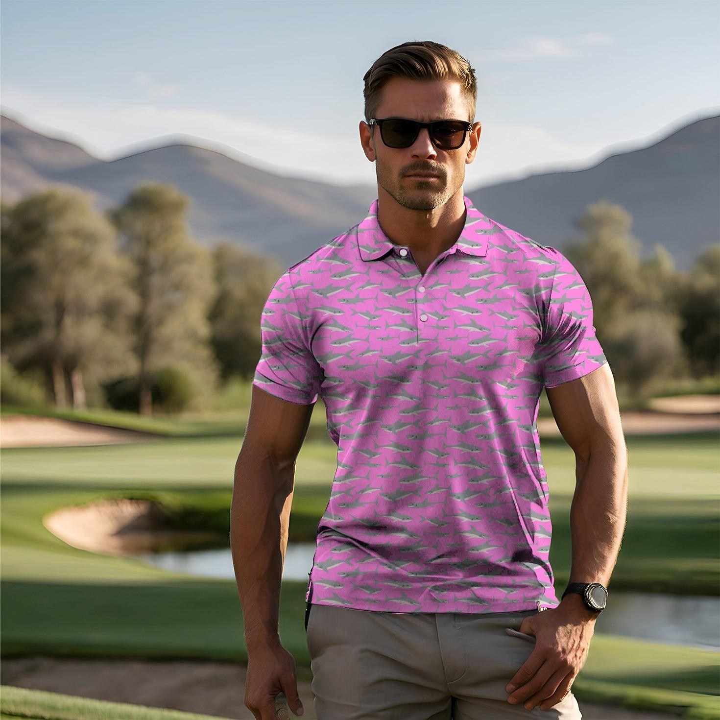 Men's pink sharks golf polo