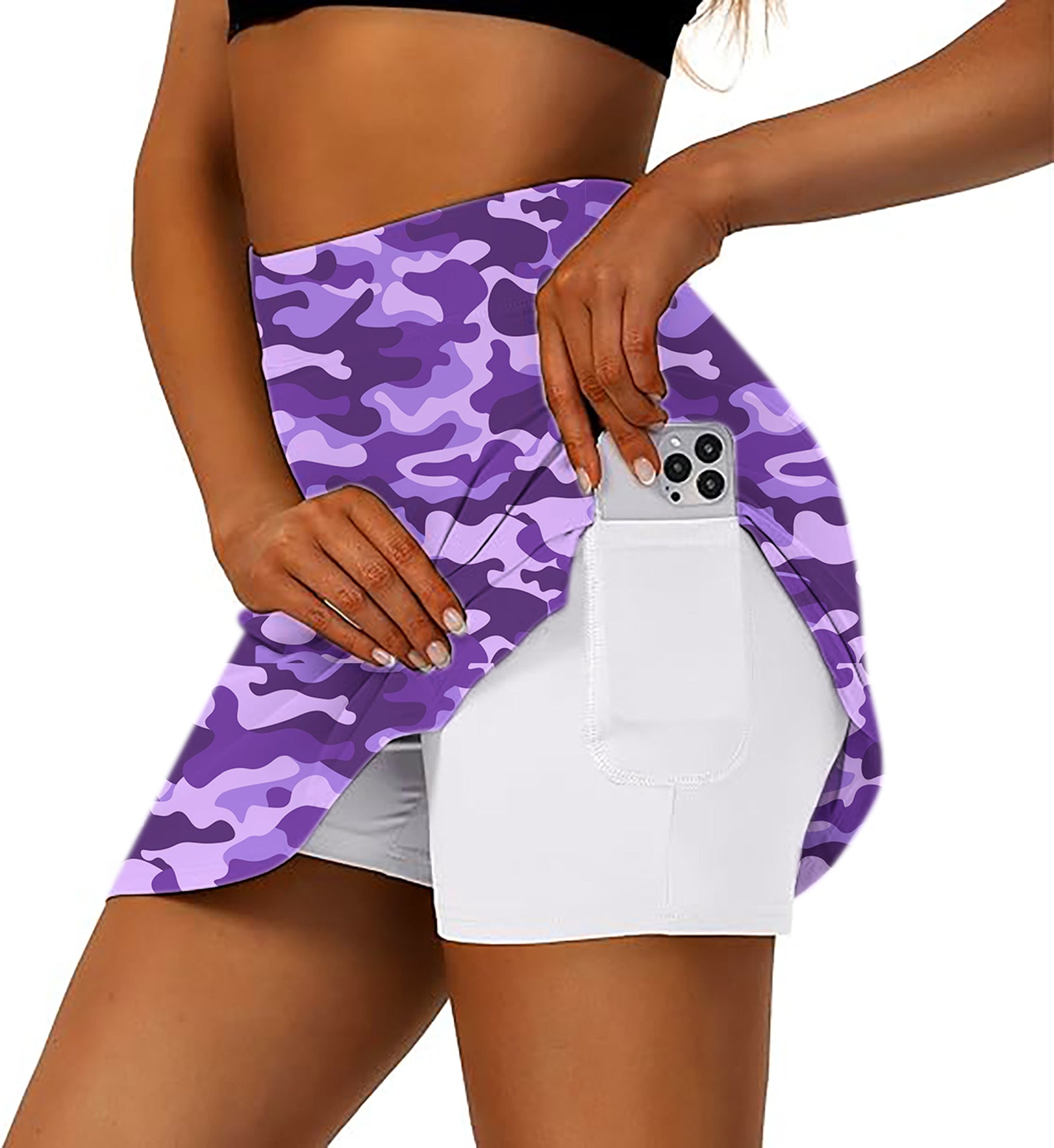 Women's Purple Camo Golf Skirts Inner Shorts Pocket