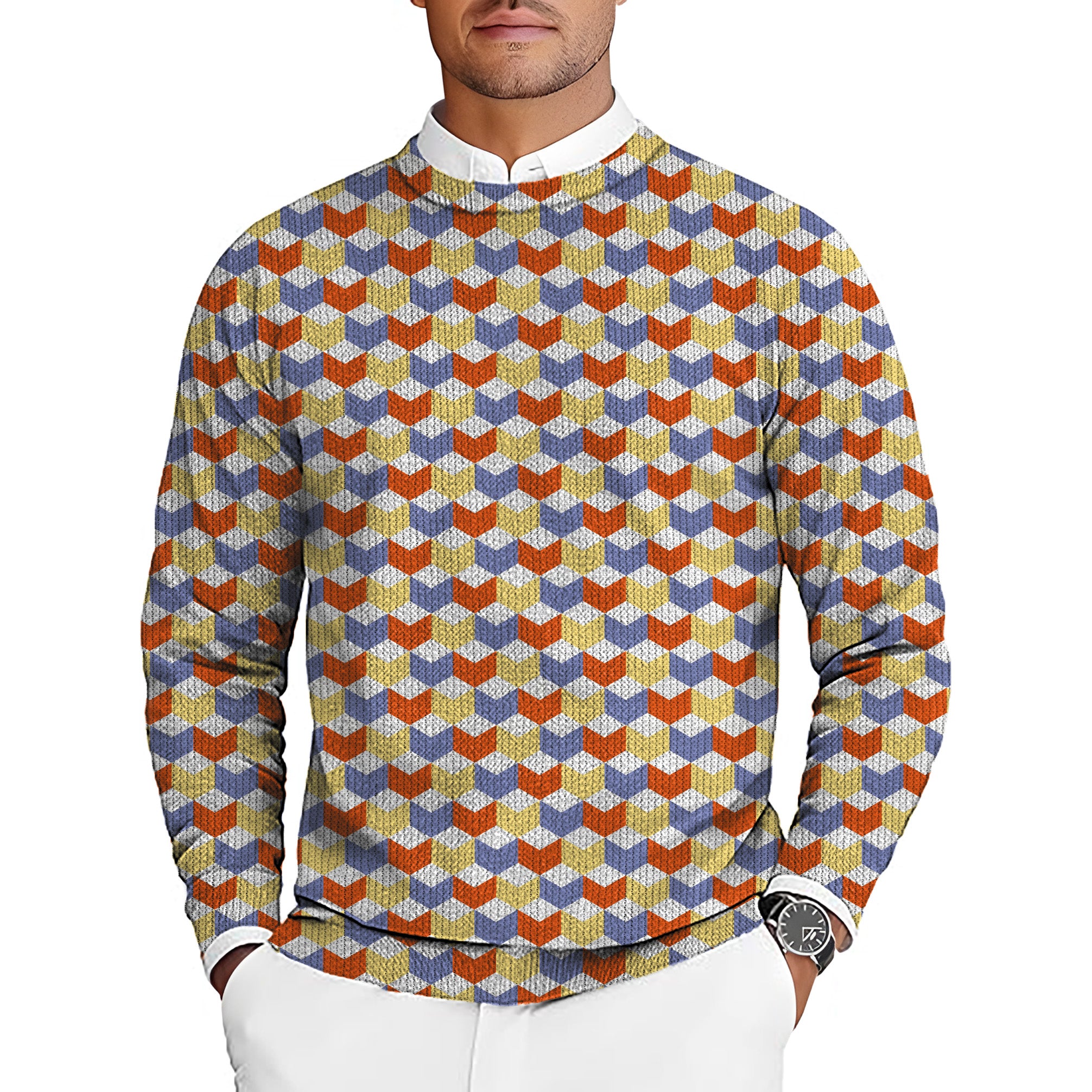 colorful 3d square box Men's Golf Crewneck Pullover Sweaters Ugly Sweater