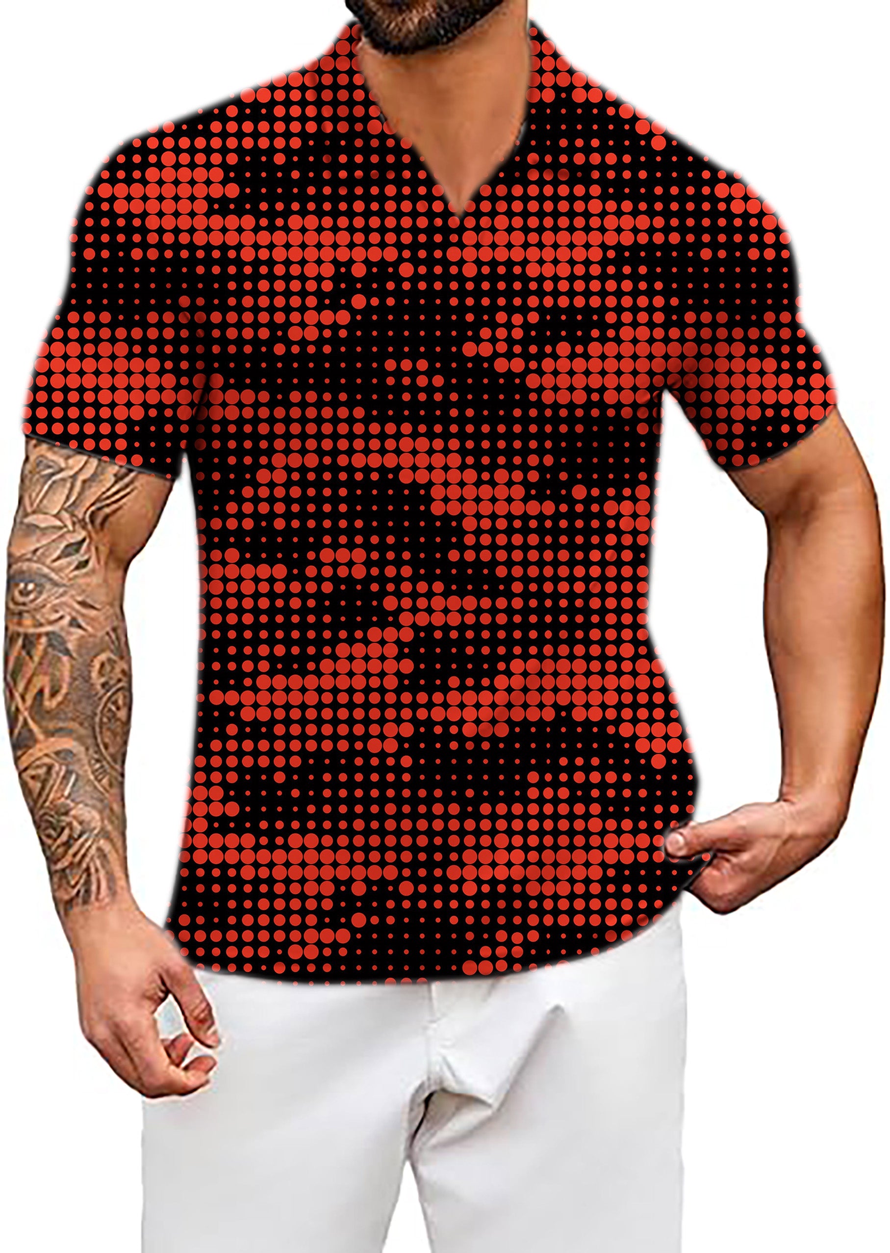 Men's Red origin pixel V Neck Golf Polo Shirts