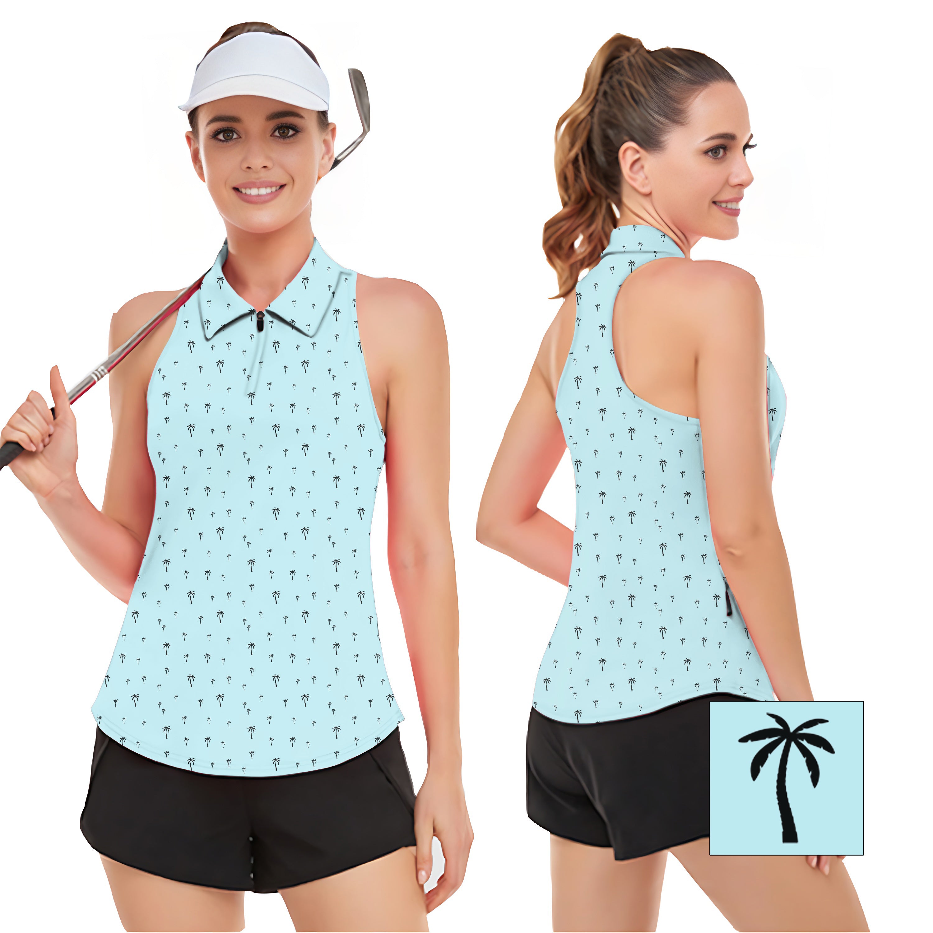 light blue palm Women’s Sleeveless Golf Tank Top Shirt Polo Custom The Background Color