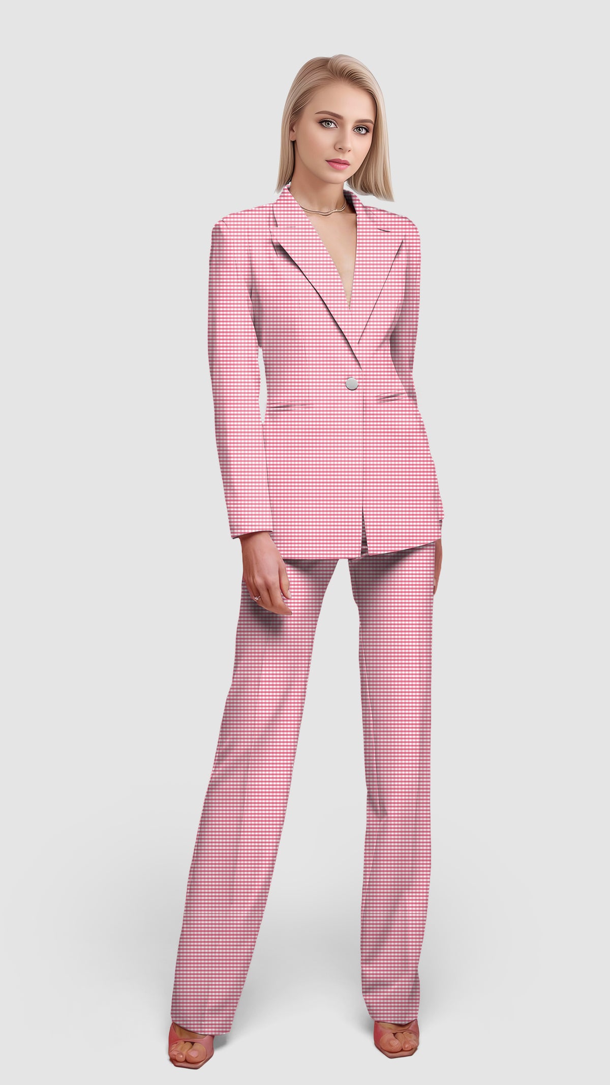 Pink striped and checkered squares Women's Blazer Casual Work Office Blazer Suit set