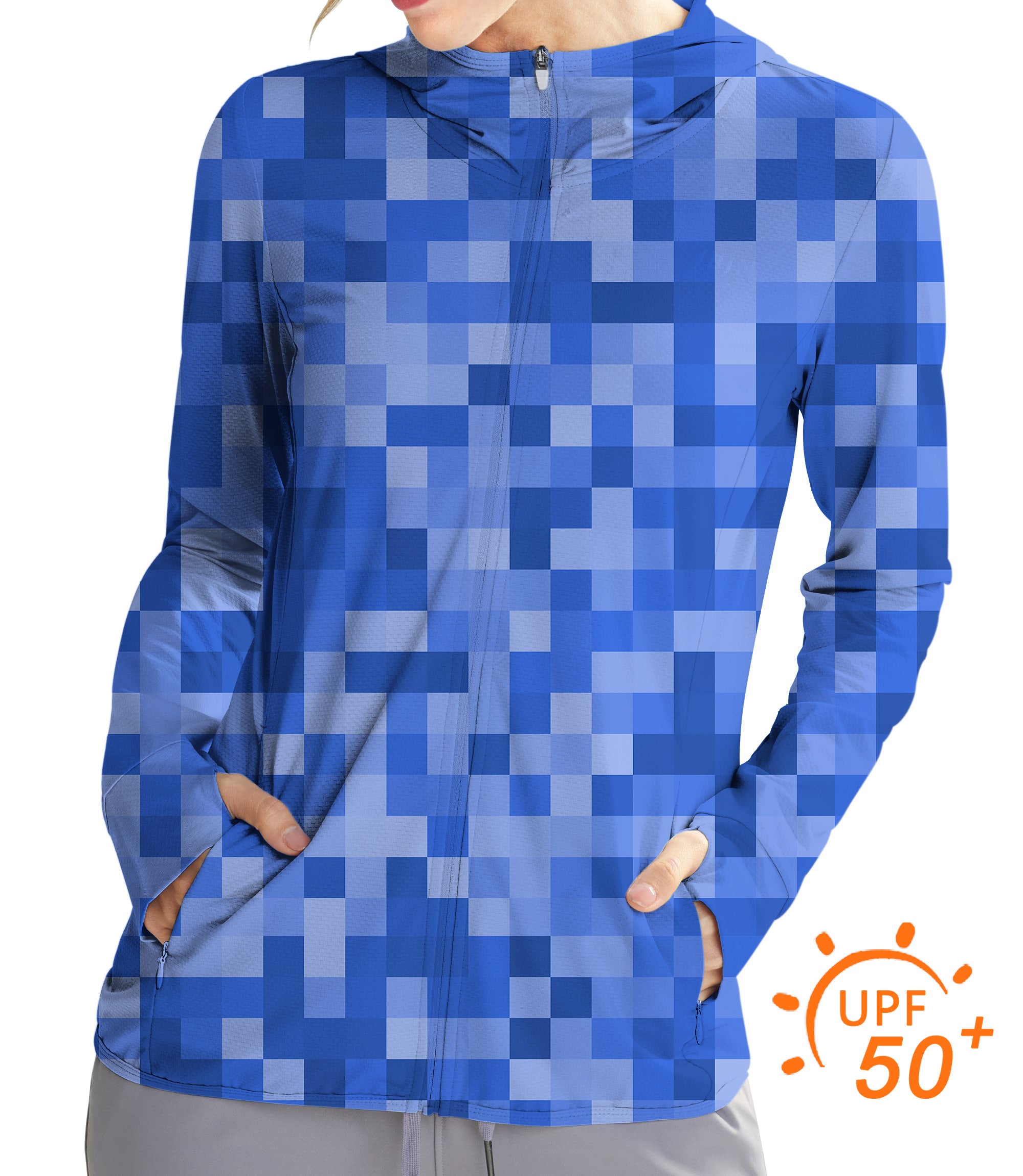 Women's Outdoor Navy blue Pixel Big Golf Sun Protection Slim Fit zip hoodies